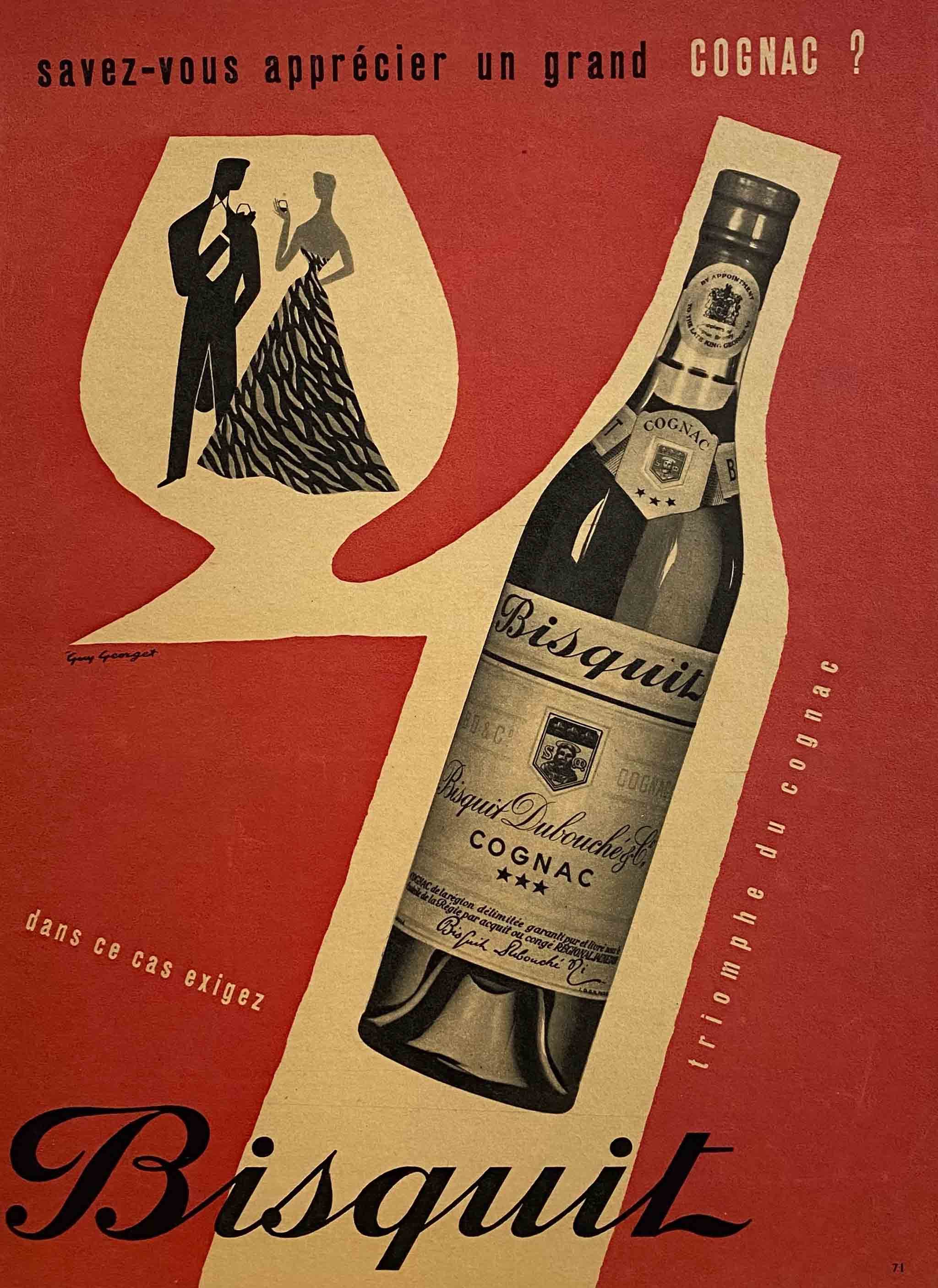Affiche Ancienne Gognac Bisquit - Guy Georget 1955 Affiche Ancienne Gognac Bisquit - Guy Georget 1955