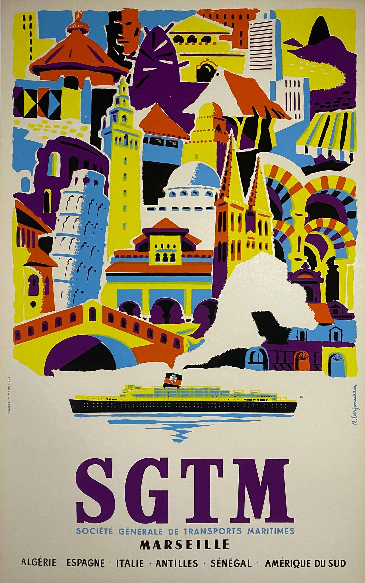 Affiche Originale STGM Marseille    par R. Berjonneau, 1955