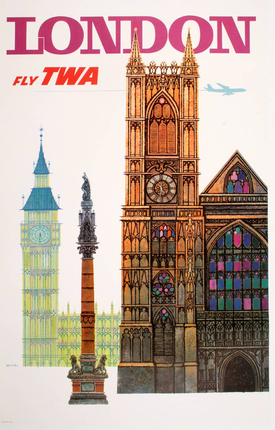Affiche Originale Londres , Fly TWA Par David Klein, 1955 