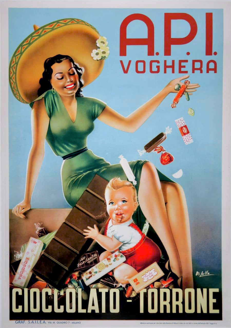 Affiche Originale A.P.I Voghera Cioccolato Torrone   par Di Lullo, 1950