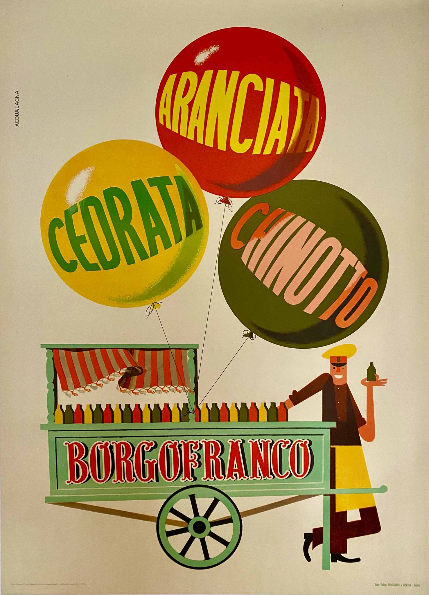 Affiche Originale Borgofranco  Aranciata-Cedrata-Chinotto par Francesco Acqualagna, 1954