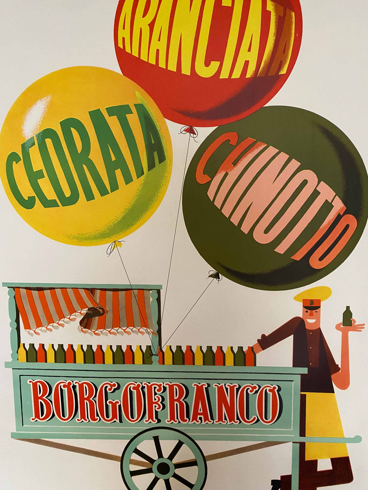 Affiche Originale Borgofranco  Aranciata-Cedrata-Chinotto par Francesco Acqualagna, 1954