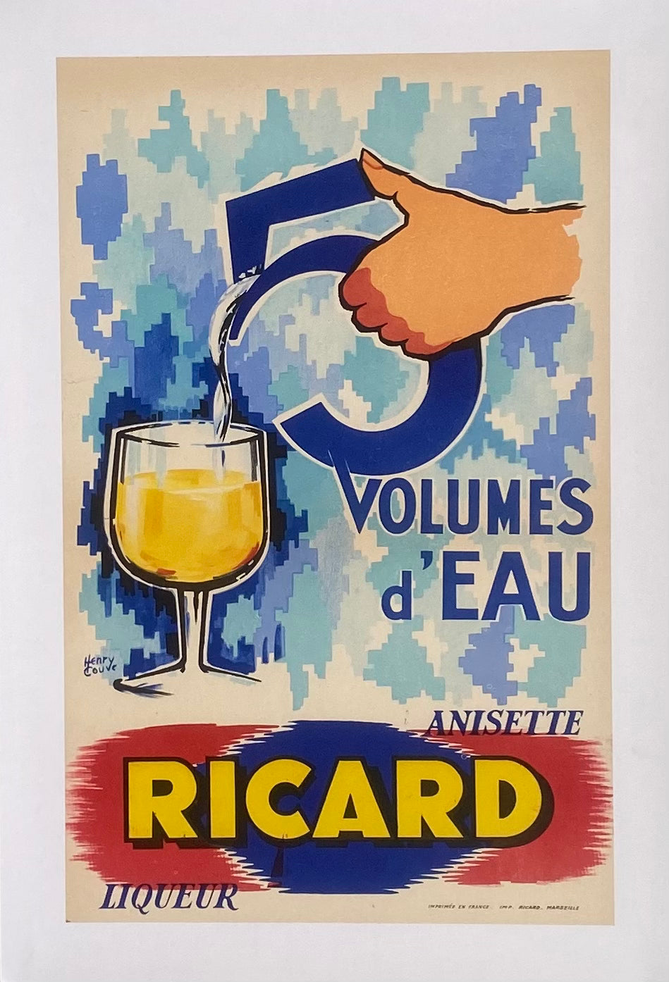 Affiche Originale Pastis Ricard 51 Volumes d'Eau - Henry Couve 1950
