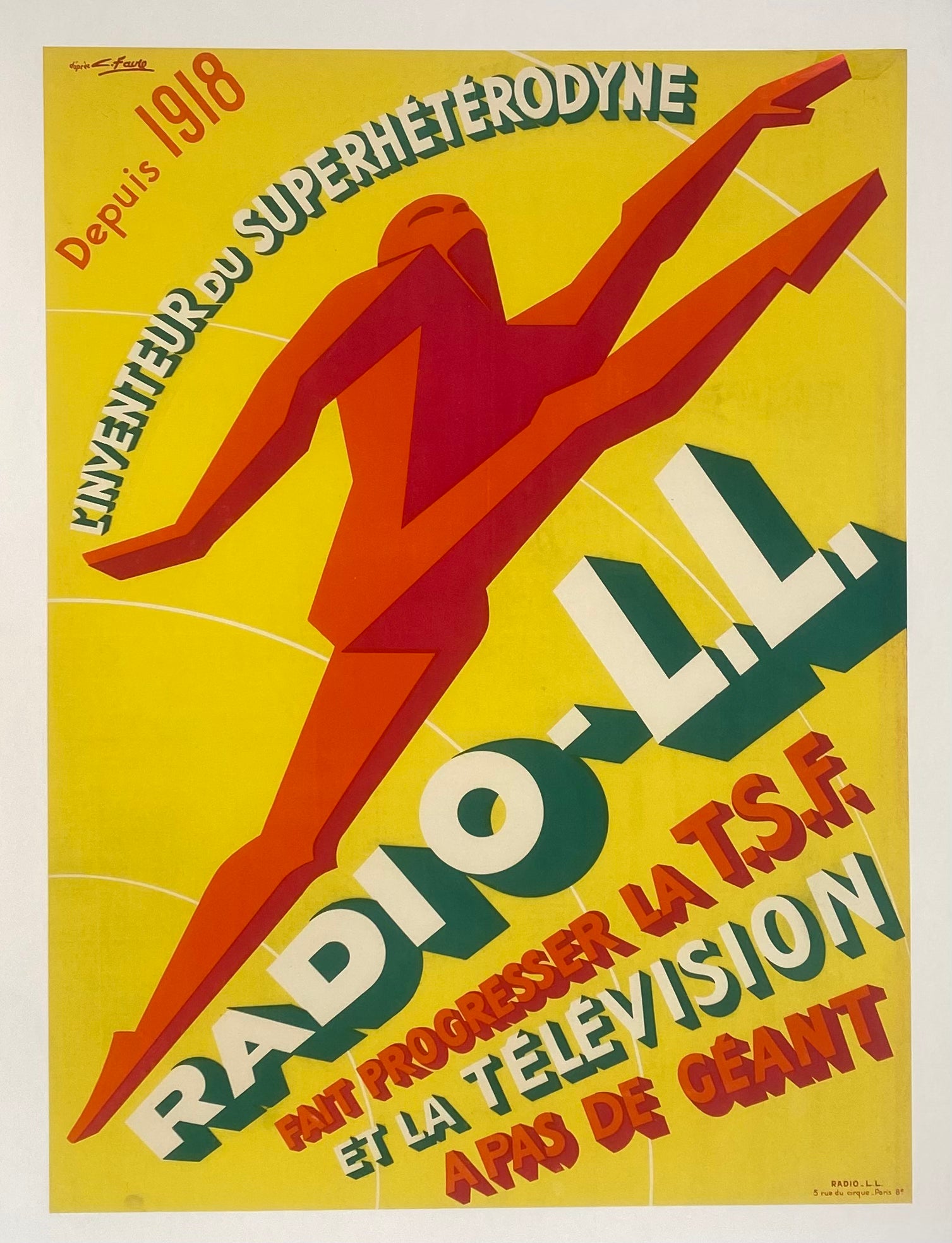 Affiche ancienne publicitaire G.FAVRE - Radio LL fait progresser la TSF 1930 Affiche ancienne publicitaire G.FAVRE - Radio LL fait progresser la TSF 1930