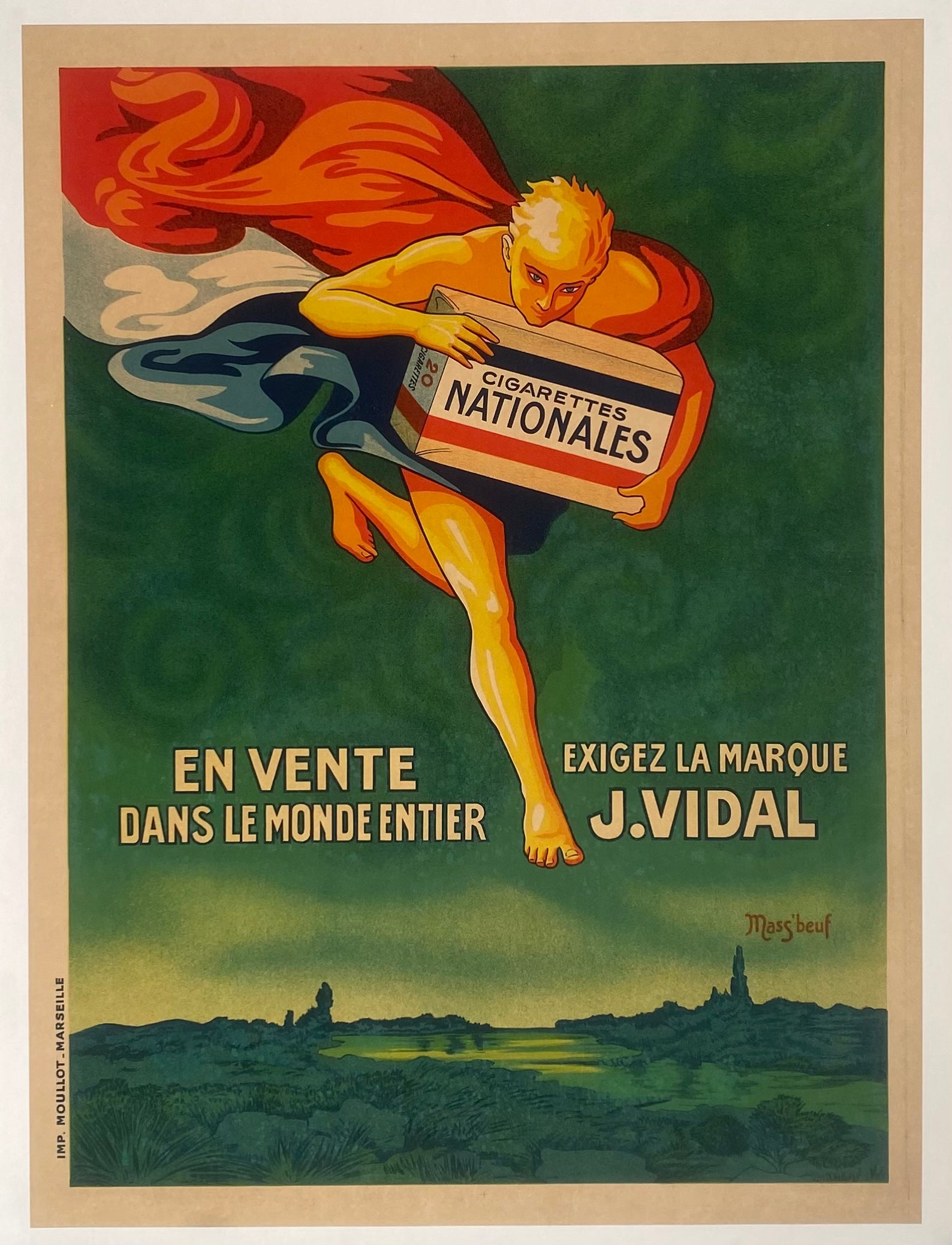 Affiche Originale Cigarette Nationales - Mass'Beuf C.1920