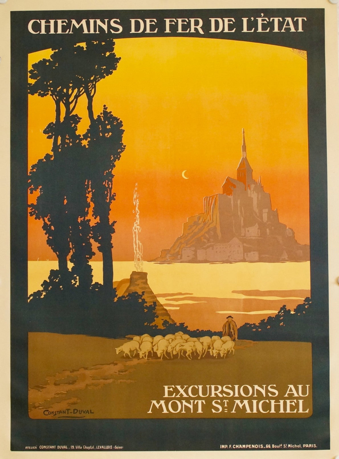 Affiche Ancienne Excursions au Mont St Michel  Par Constant Duval, 1920