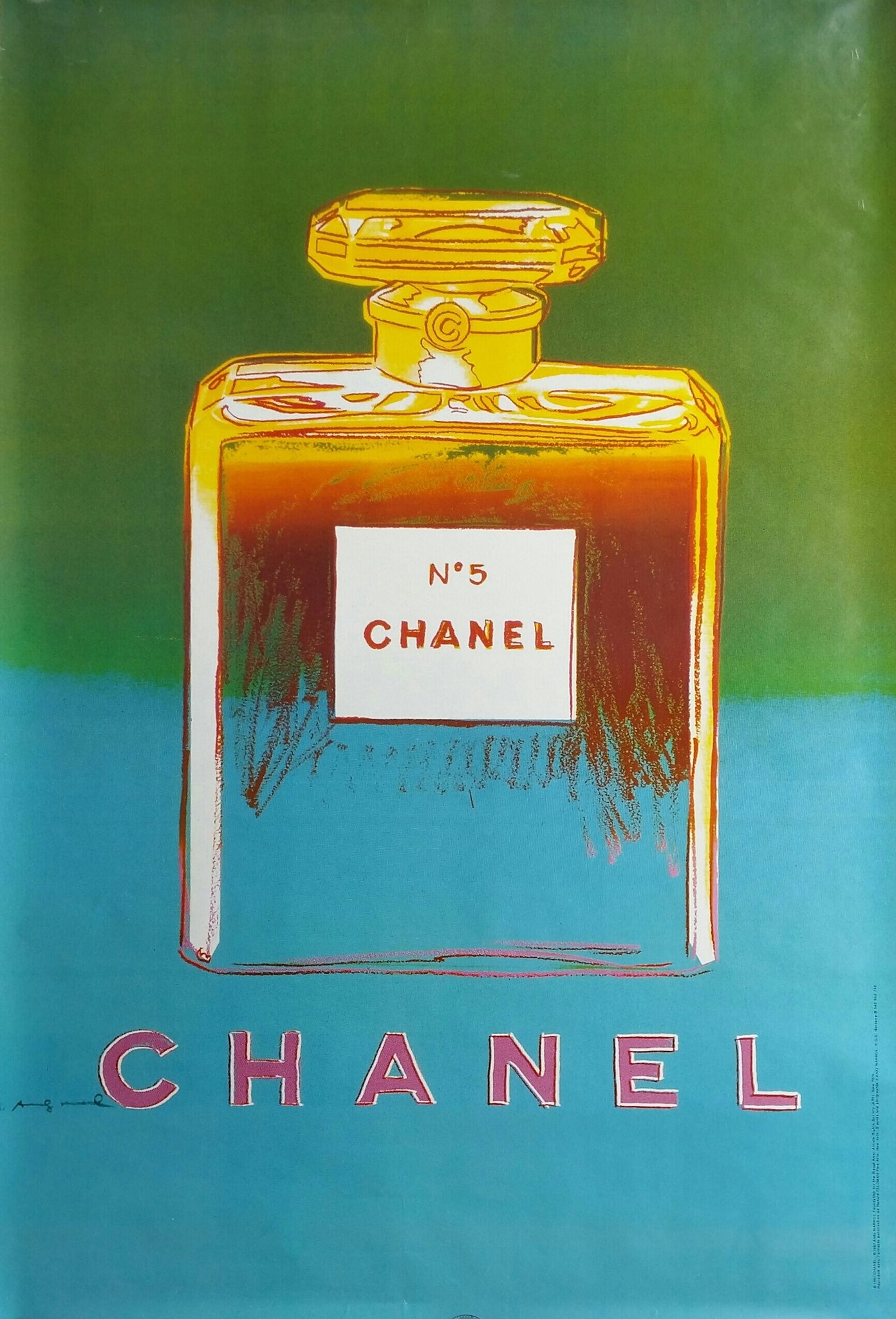 Affiche Ancienne Chanel N°5 (Version Vert & Bleu) Par Andy Warhol, 1997