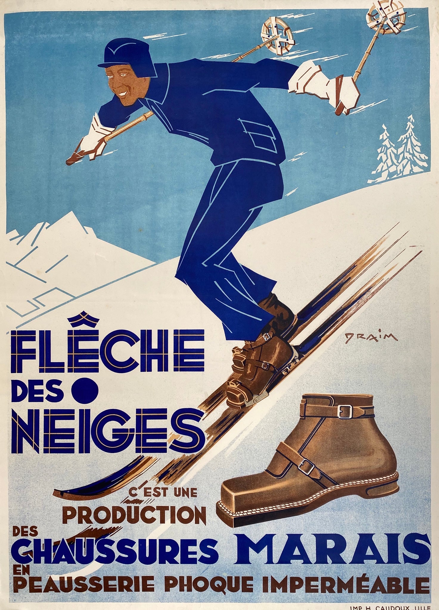 Affiche ancienne Flêche des neiges Par Draim, circa 1935