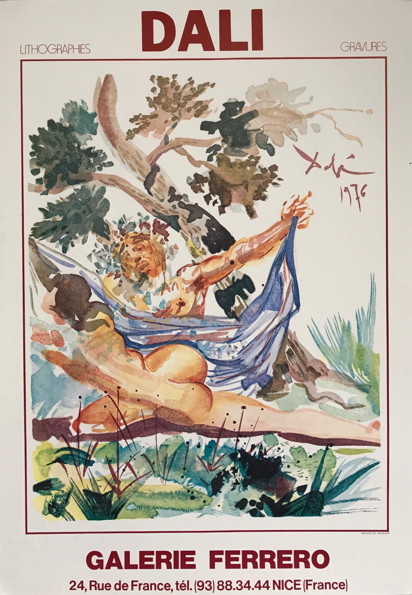 Affiche Dali - Galerie Ferrero Par Salvador Dali, 1976    Exposition sur l'artiste à la célèbre moustache à la Galerie Ferrero, Nice.  Lithographies et Gravures
