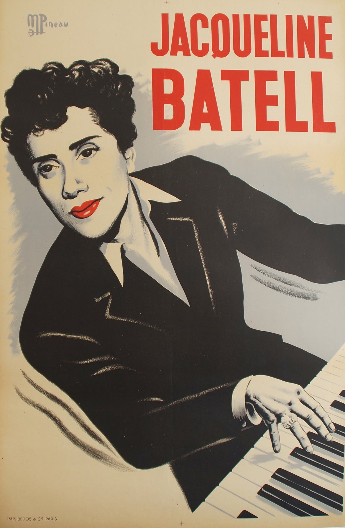 Affiche ancienne lithographique Jacqueline Batell  Par M. Pineau, 1930