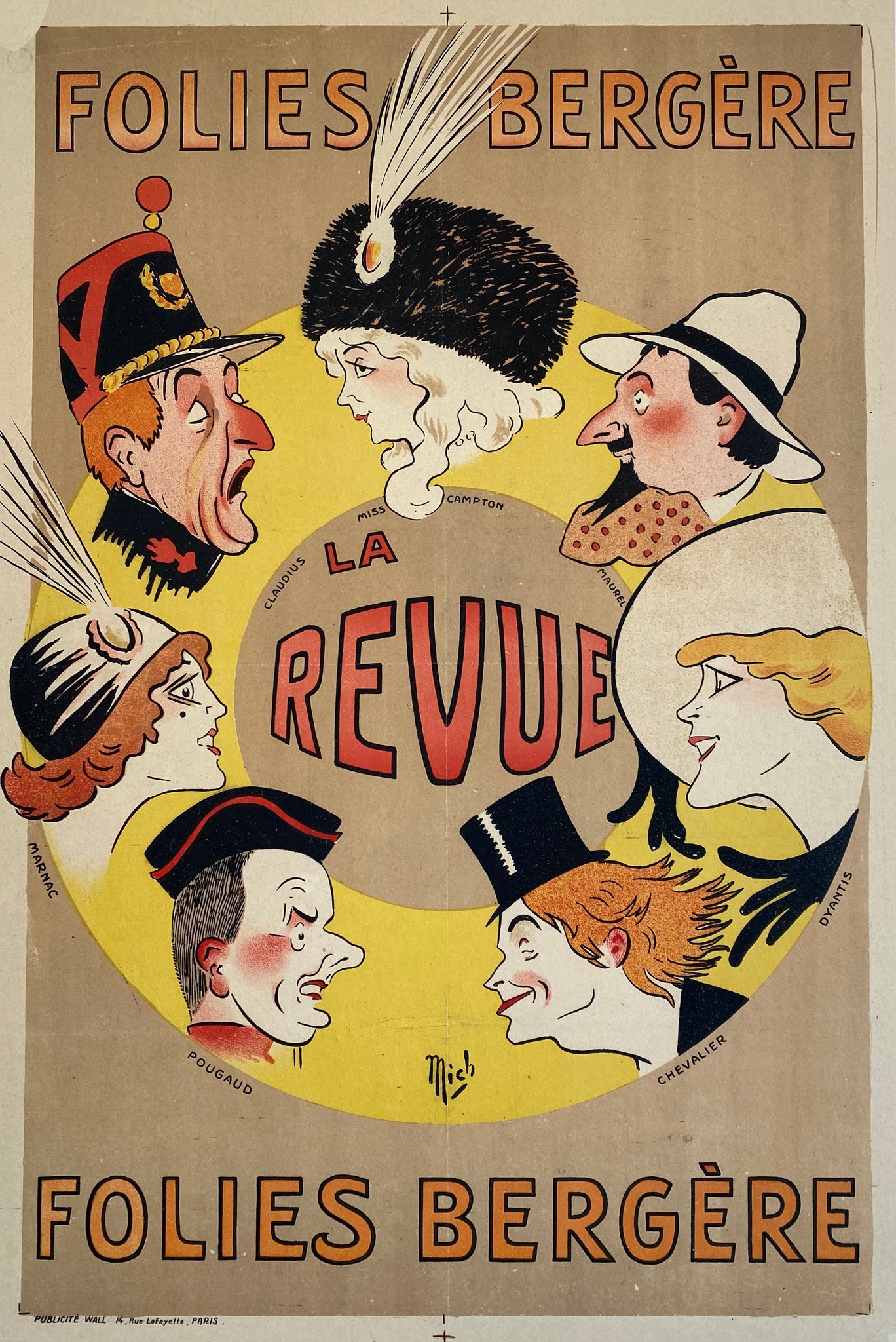 Affiche ancienne vintage Folies Bergère - La revue 1920 par Mich