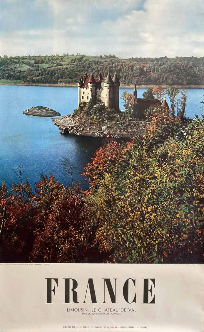 Affiche Tourisme France - Le château de Val - Limousin 1956