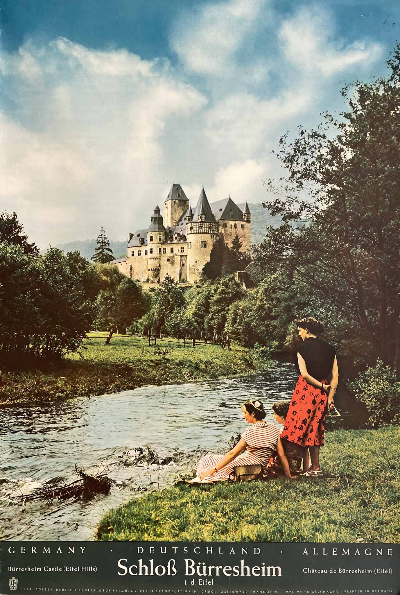 Affiches Ancienne Touristique d'Allemagne - Châteaux de Bürresheim 1956