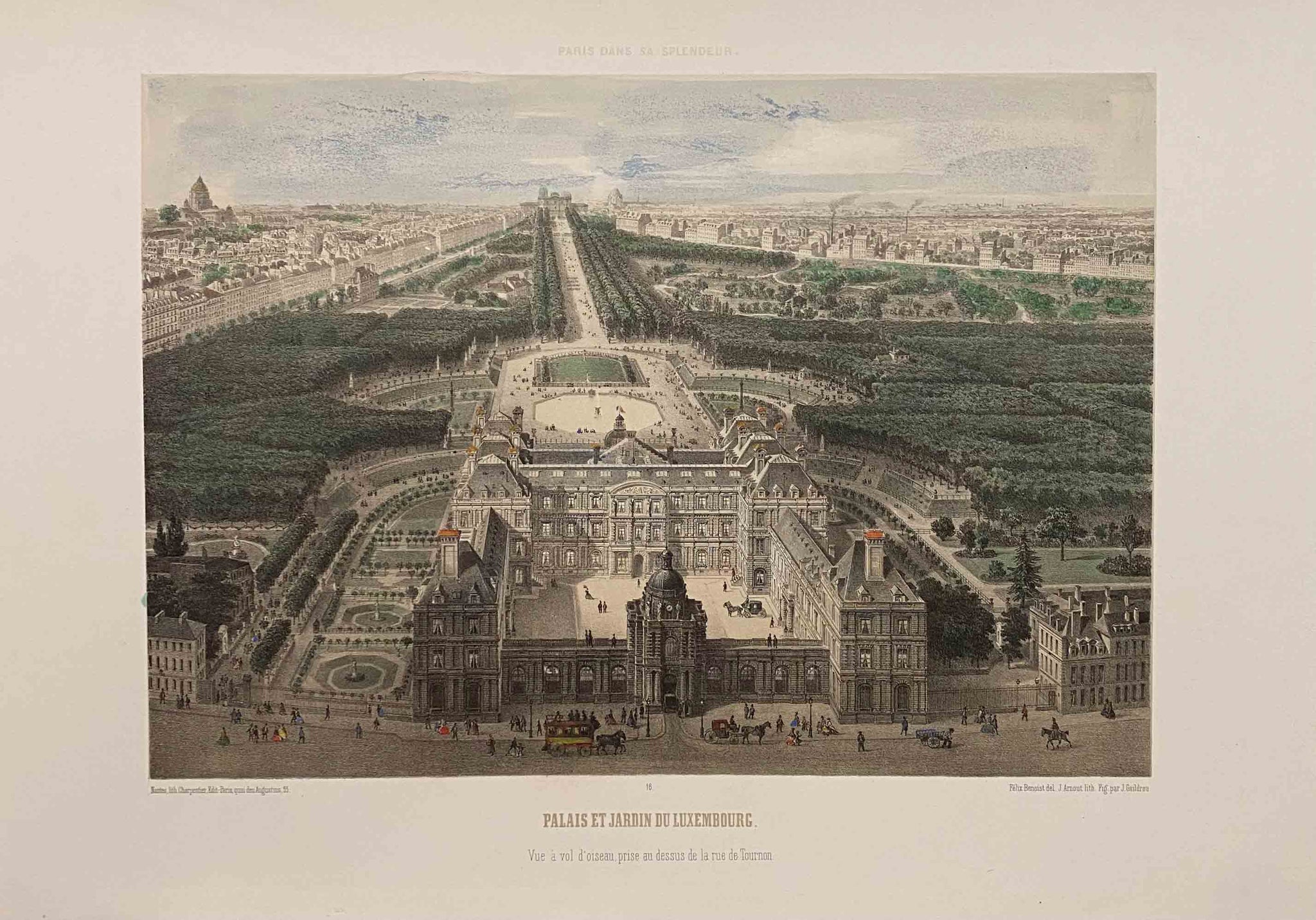 Gravure Ancienne Palais et Jardin du Luxembourg - Félix Benoist