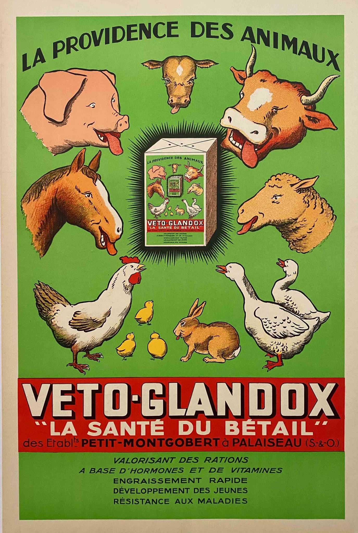 Affiche Originale Veto-Glandox la Santé du Bétail 1939