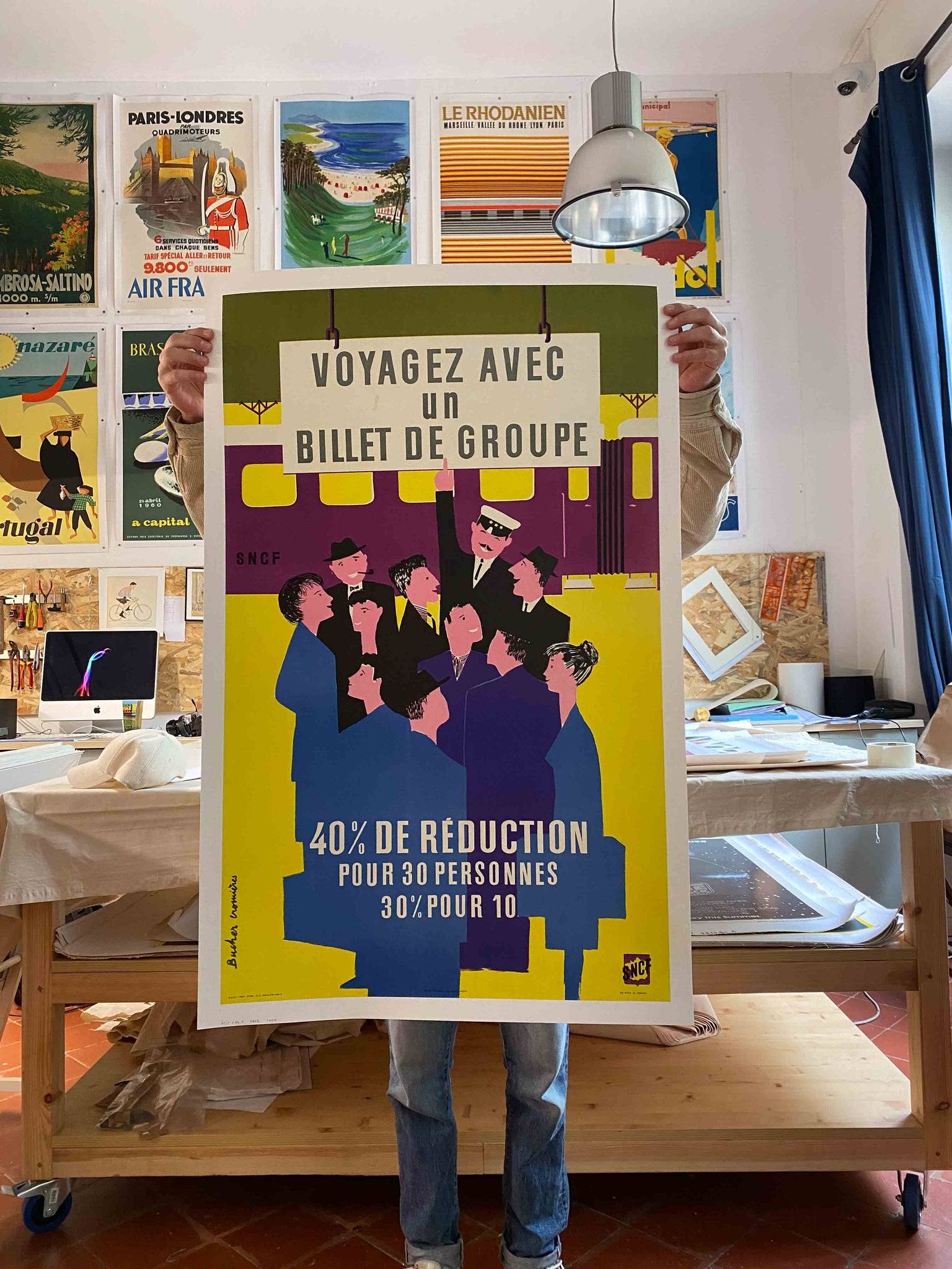 Affiche originale SNCF Voyagez avec un billet de groupe 1952