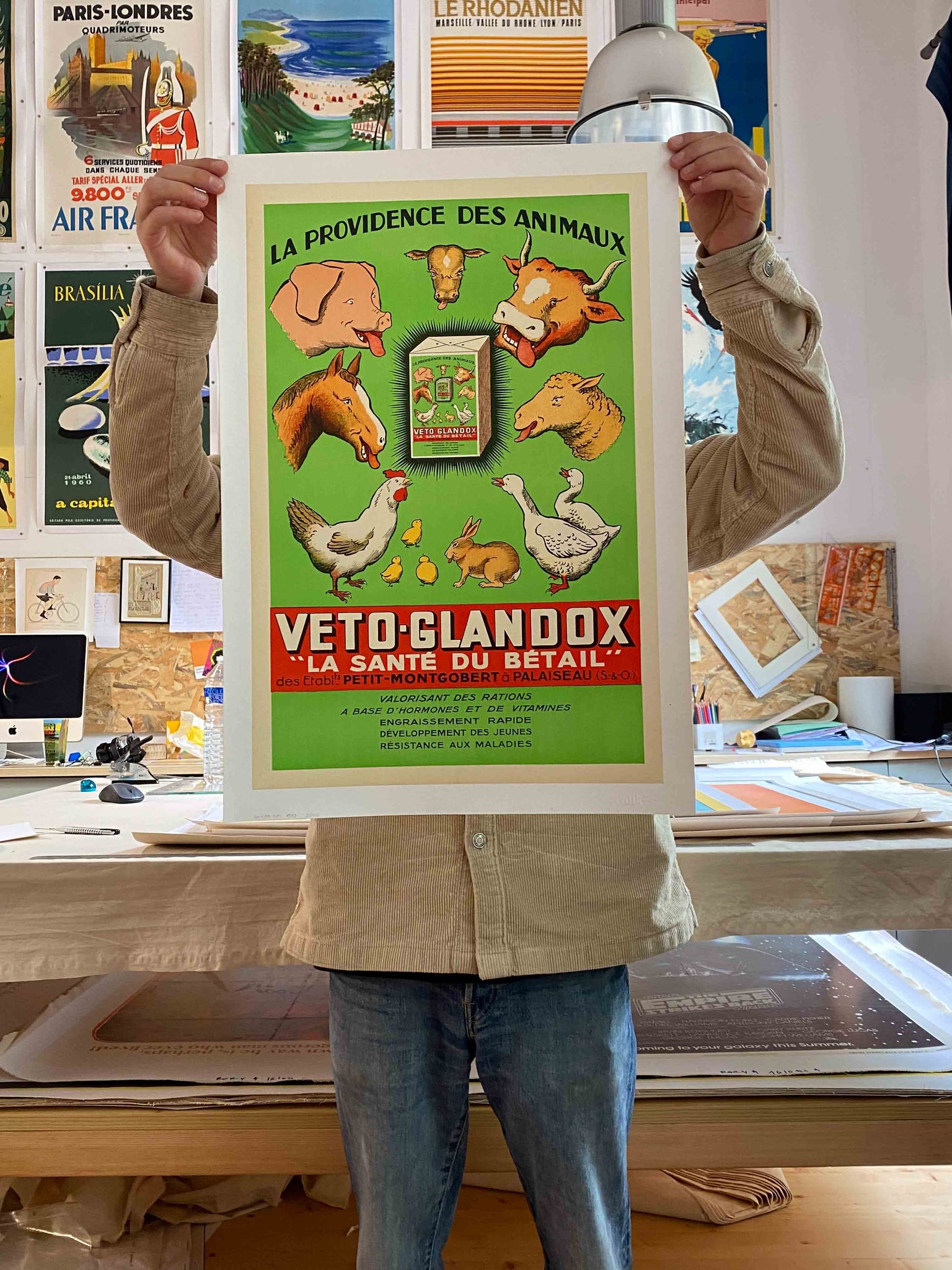 Affiche Originale Veto-Glandox la Santé du Bétail 1939