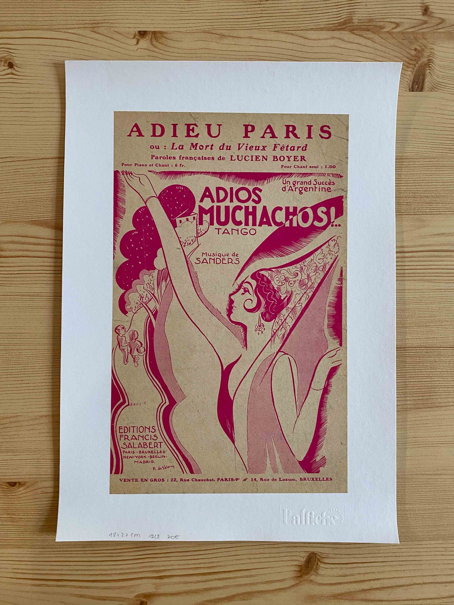 Affiche Ancienne Adieu Paris - R. do Valerio 1928