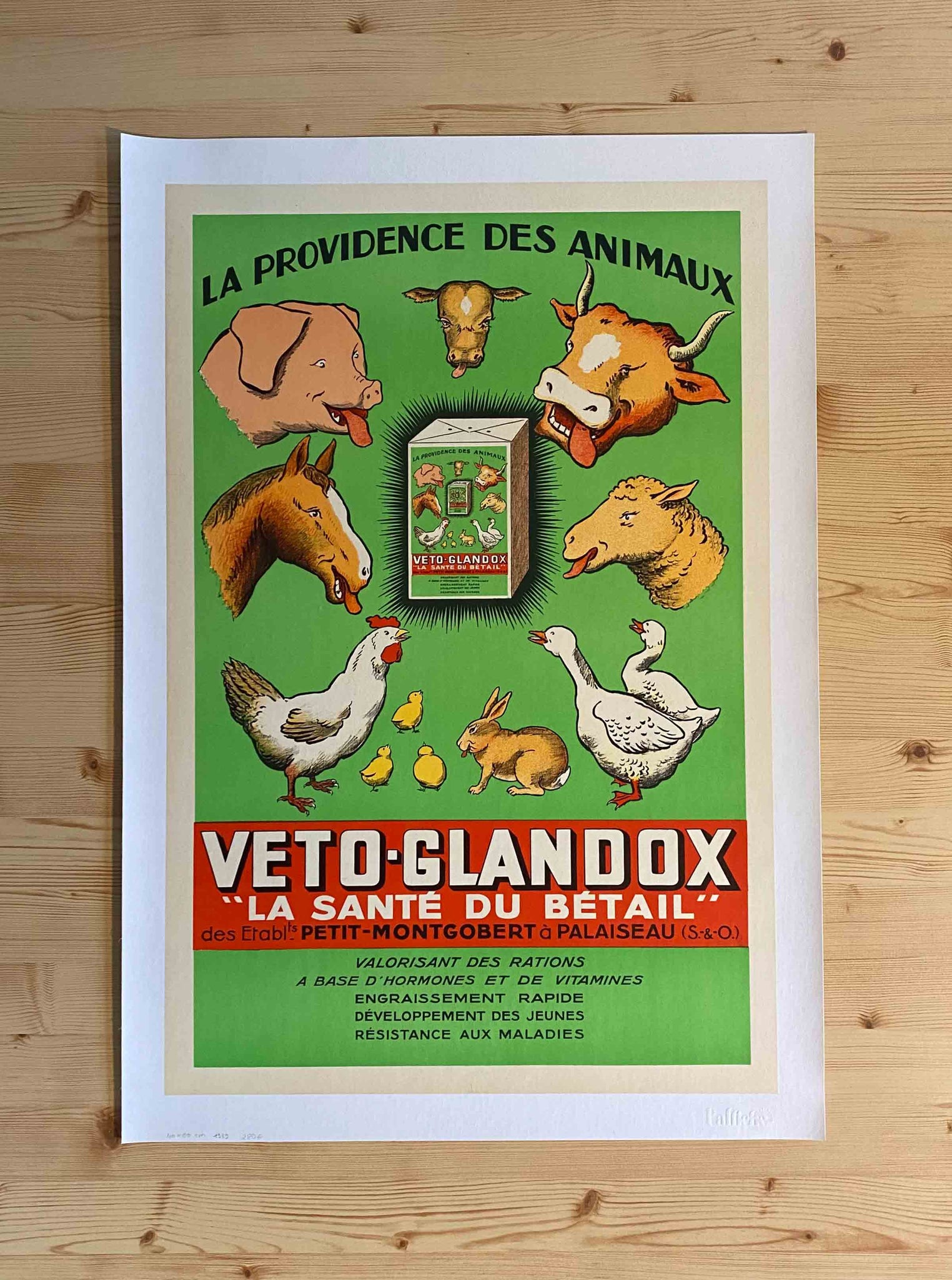 Affiche Originale Veto-Glandox la Santé du Bétail 1939