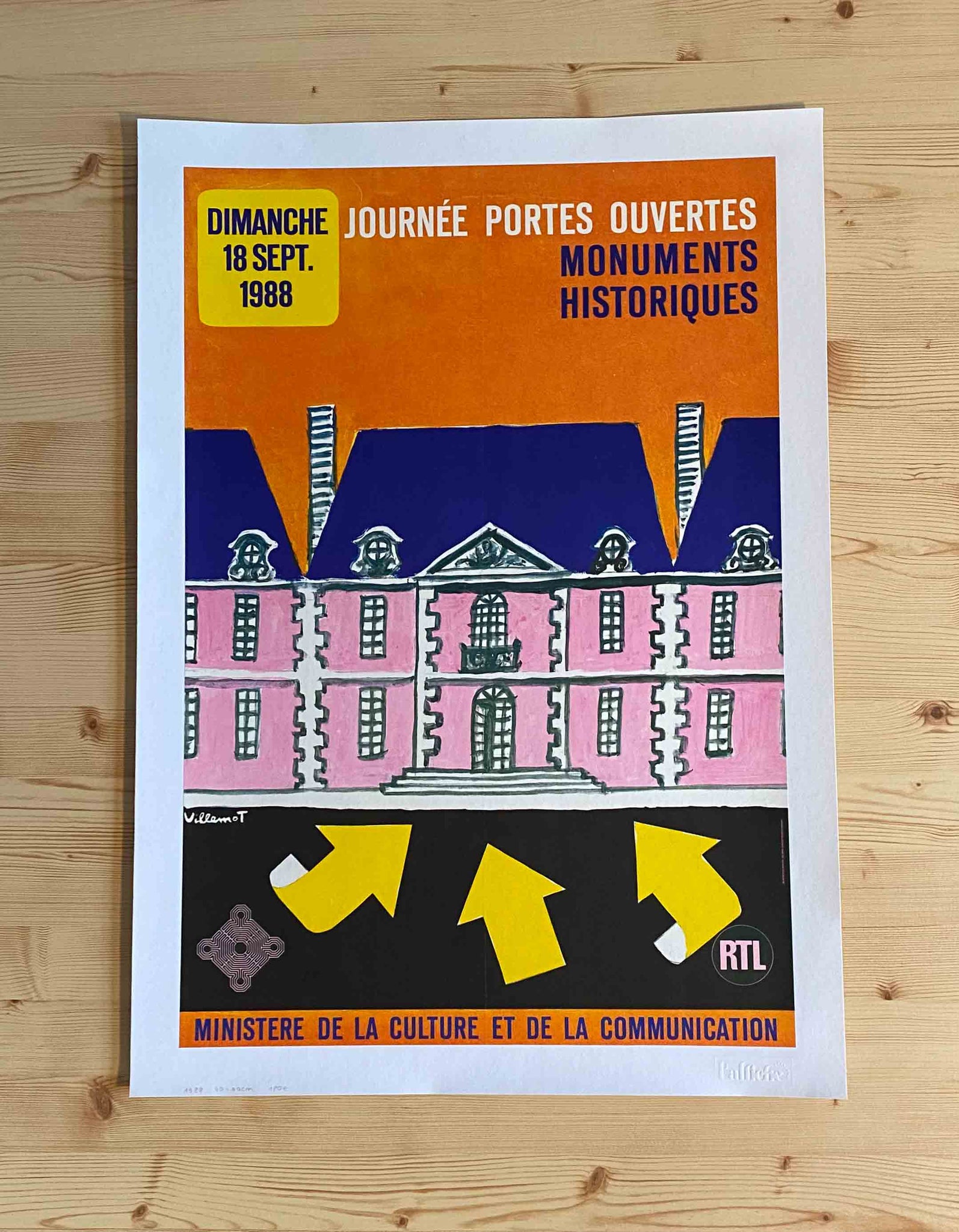 Affiche Originale Portes Ouvertes Monuments Historiques - Villemot 1988