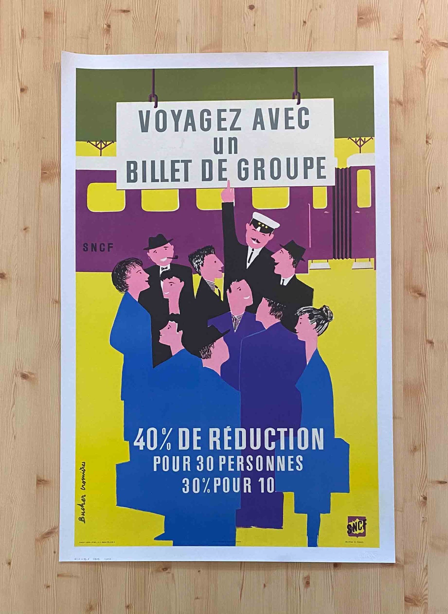 Affiche originale SNCF Voyagez avec un billet de groupe 1952