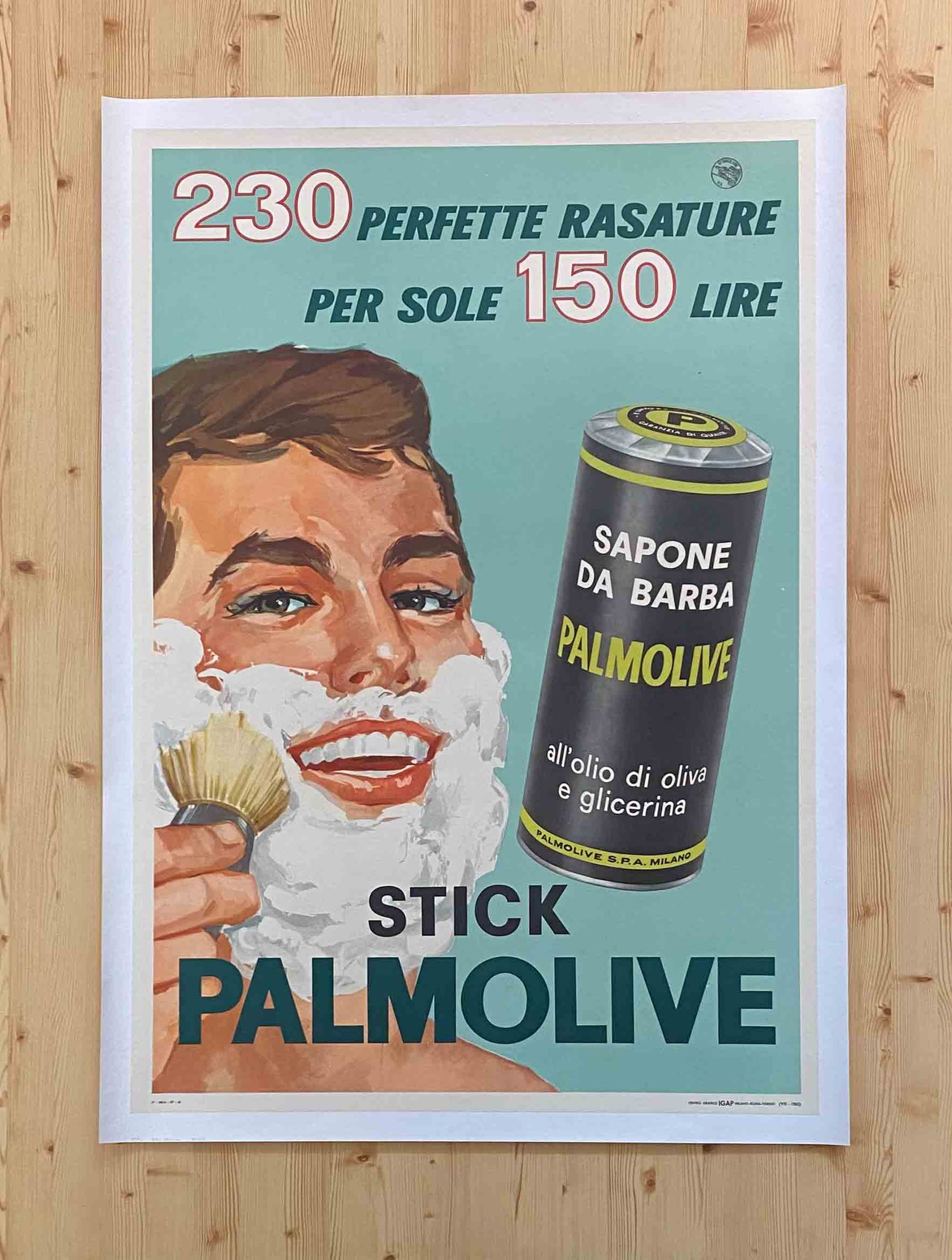 Affiche Ancienne Italienne Mousse a Raser Palmolive 1962