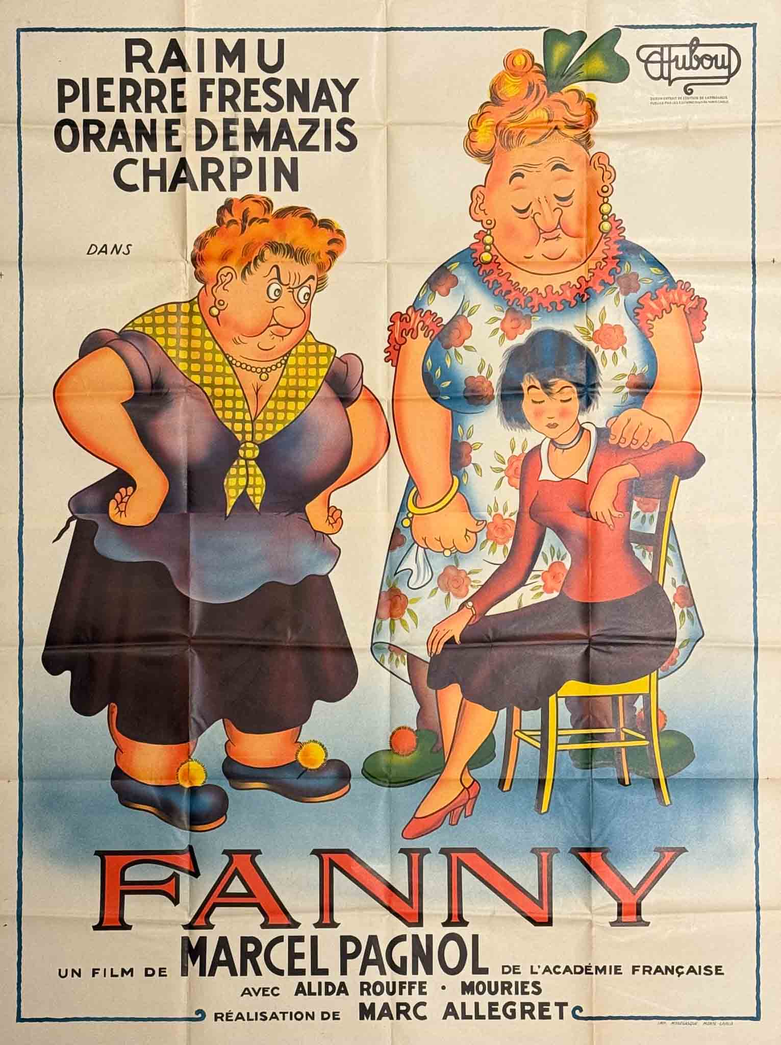 Affiche lithographique "Fanny" de Marcel Pagnol, dessinée par Dubout, imprimée par Imprimerie Monégasque Monte-Carlo, 1932.