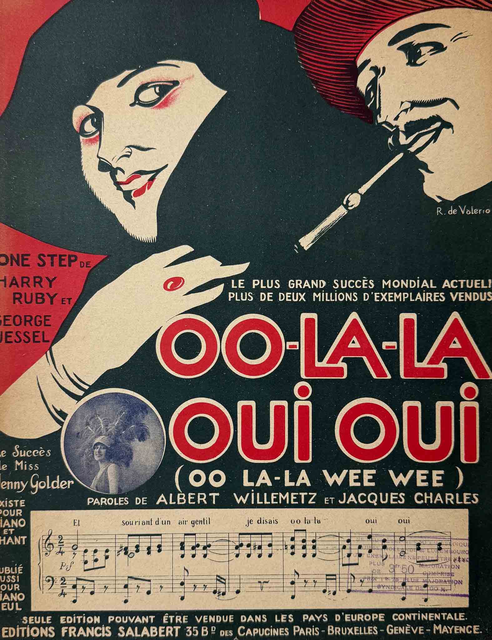 Affiche rétro OO-LA-LA OUI OUI des années 1920, illustrée par R. De Valerio, style Art Déco.