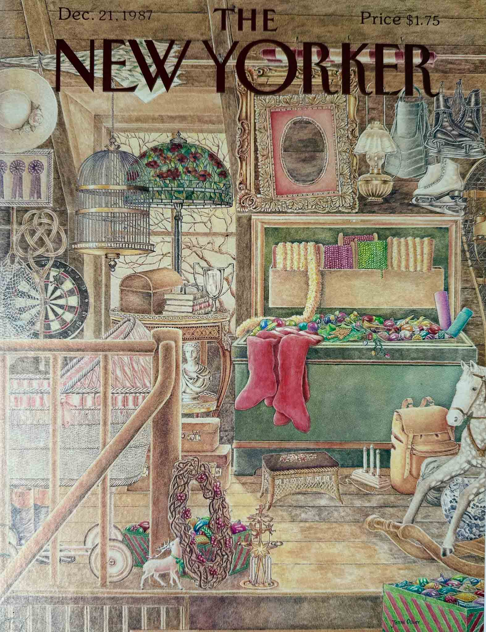 Affiche The New Yorker - Couverture festive de Noël par Jenni Oliver, décembre 1987.