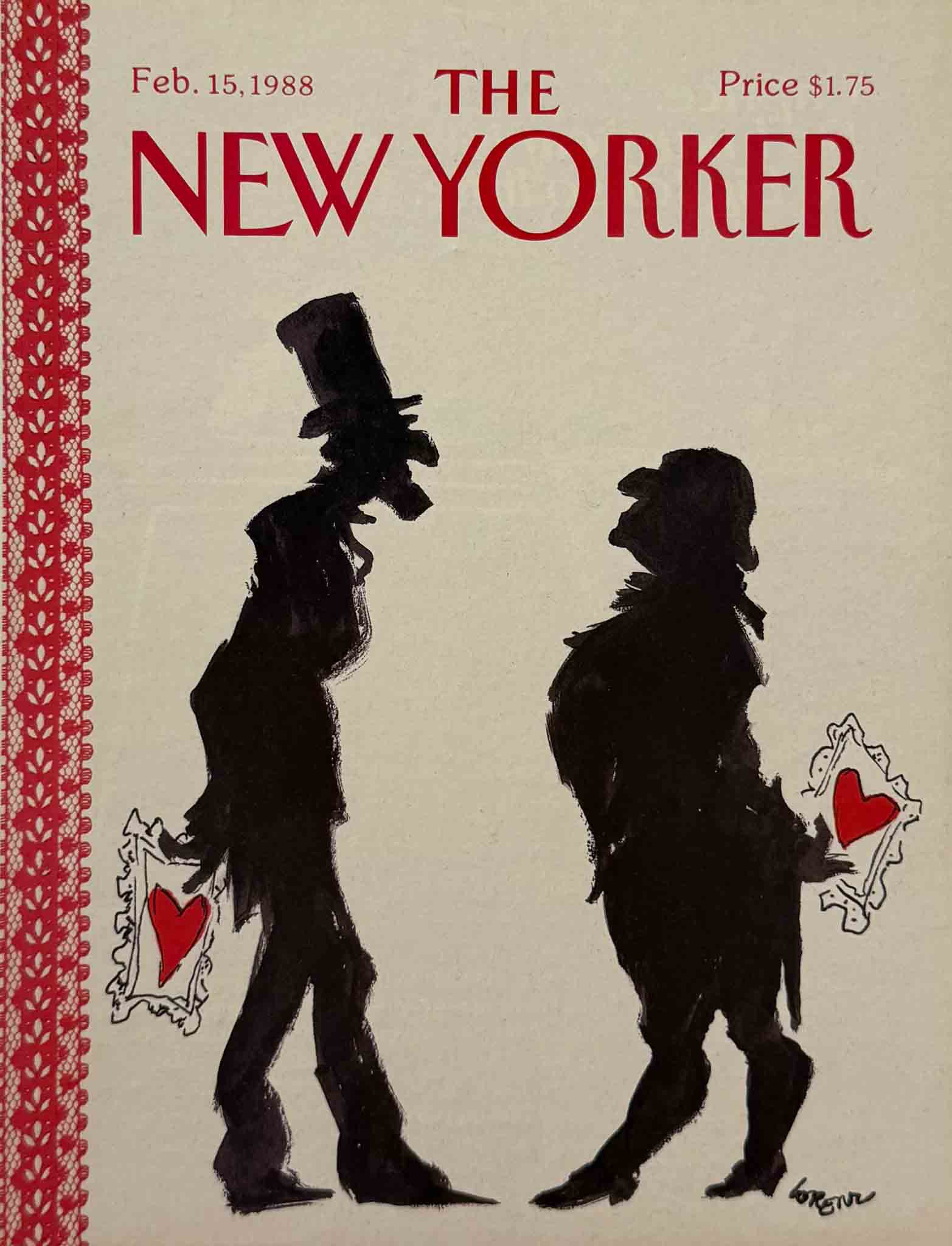 Affiche The New Yorker - Couverture du 15 février 1988 par Lee Lorenz, illustration romantique pour la Saint-Valentin.