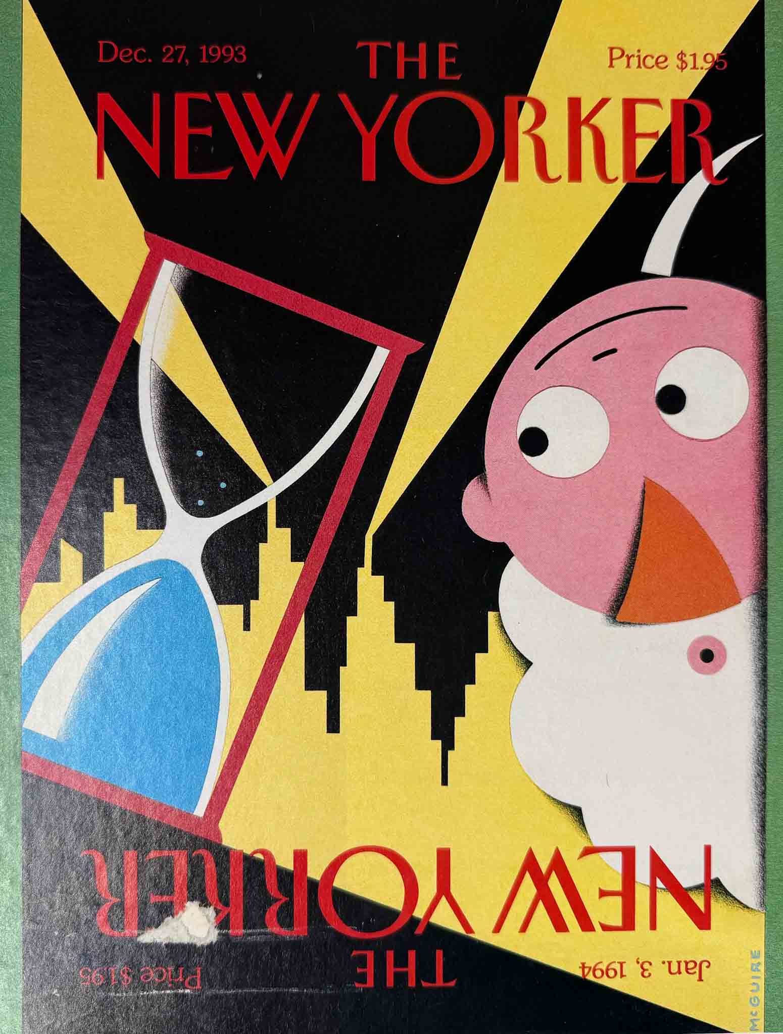 Affiche The New Yorker - Couverture du 3 janvier 1994 par McGuire, illustration colorée et festive pour la nouvelle année.