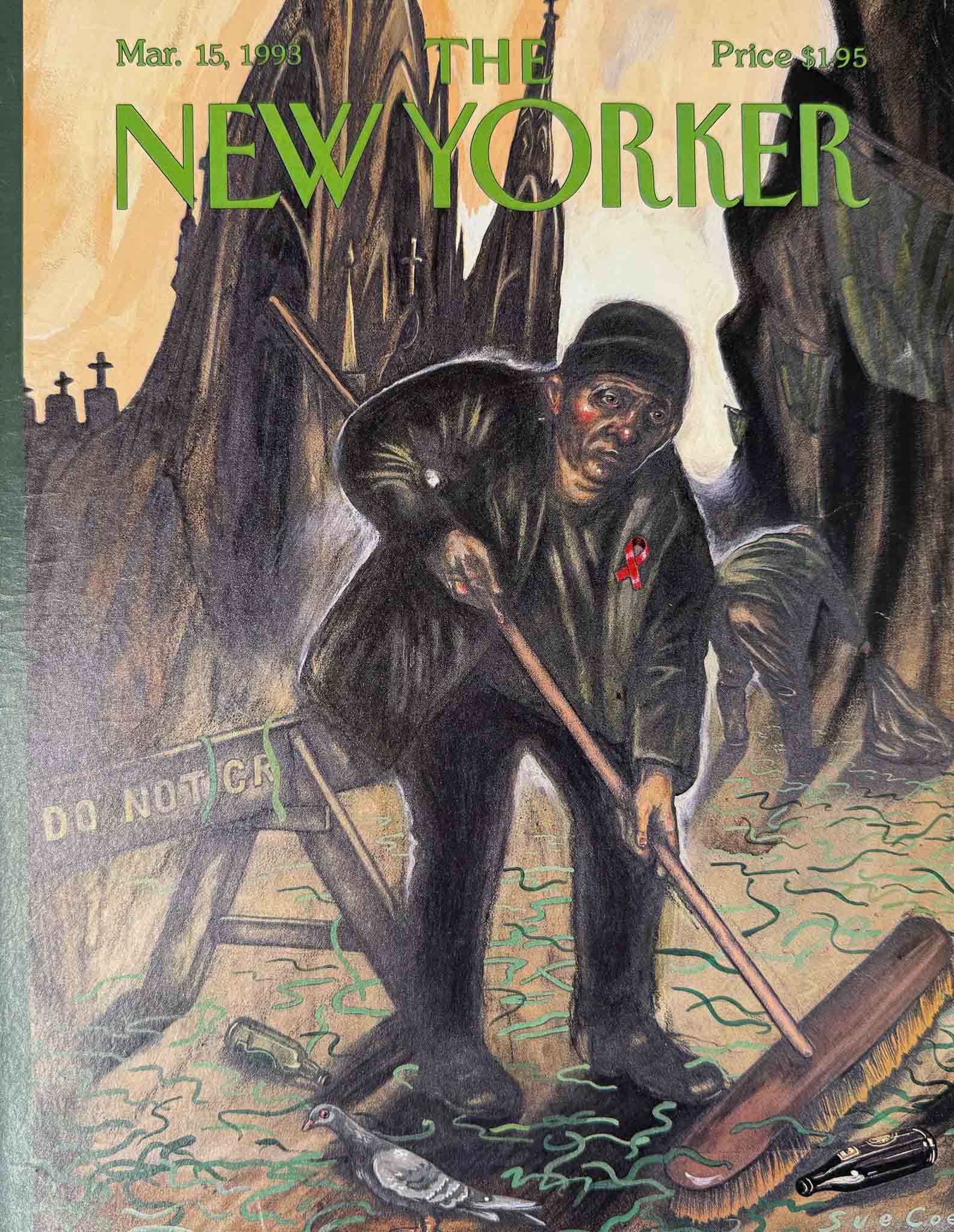 Affiche The New Yorker - Couverture du 15 mars 1993 par Sue Coe, art sombre et symbolique.