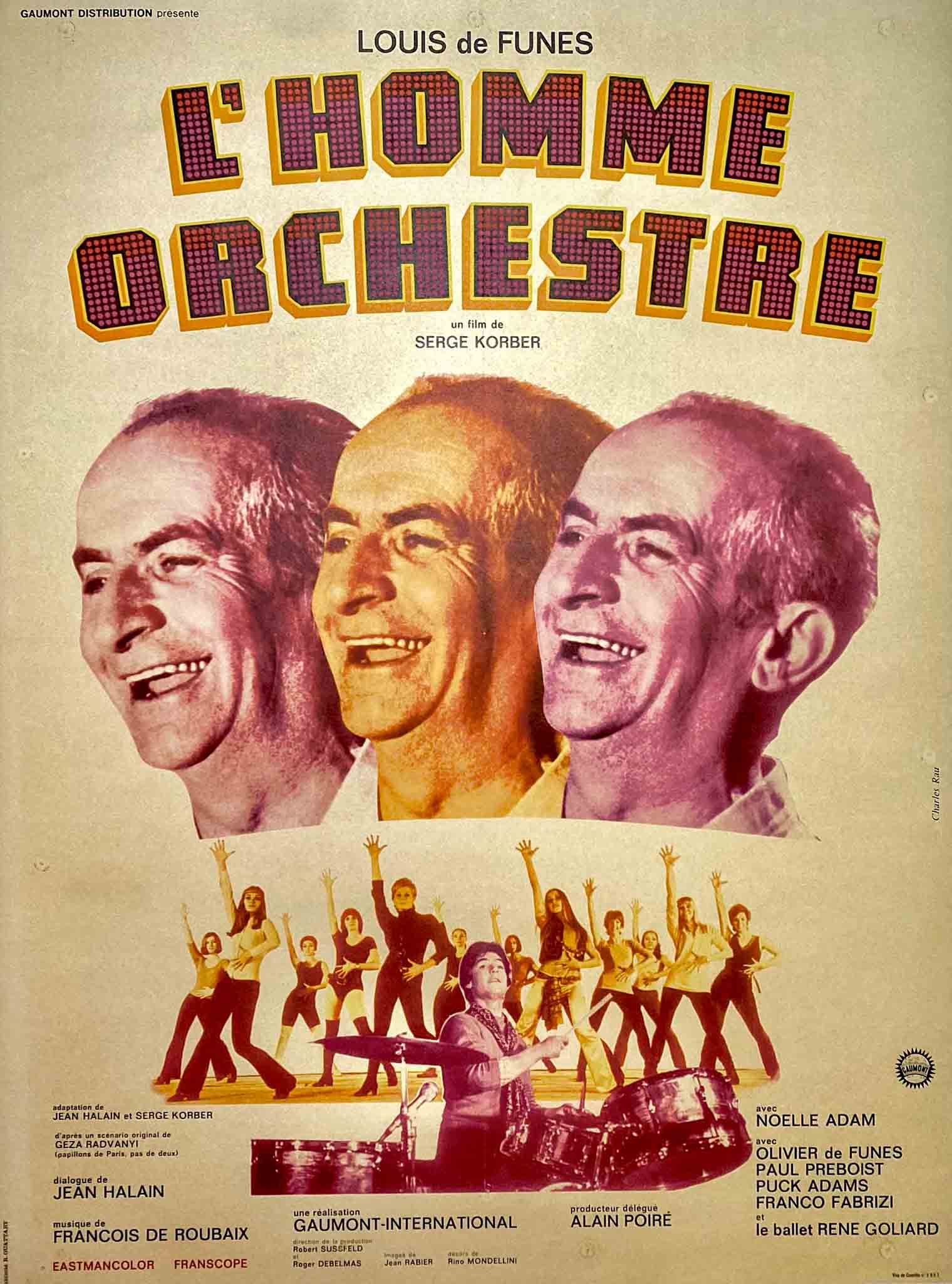 Affiche Ancienne Cinéma - L'homme Orchestre - Louis de Funès 1970