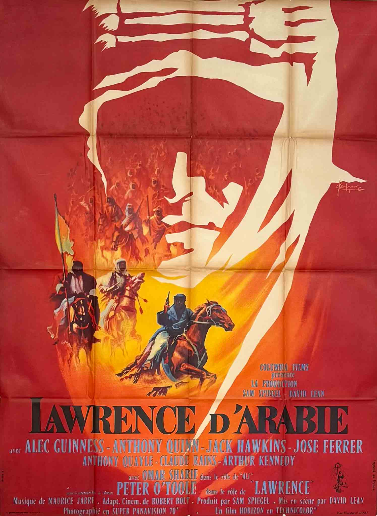 Affiche originale Lawrence d’Arabie (1962) illustrée par George Kerfyser, imprimée par Gaillard Paris, dimensions 118 x 160 cm.