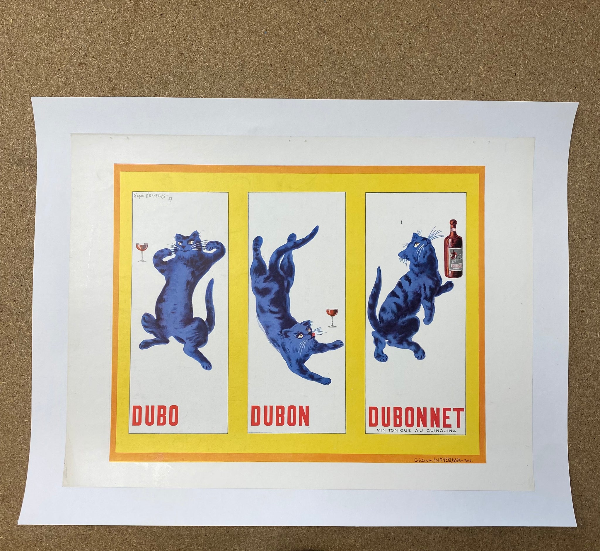 Affiche ancienne Dubo Dubon Dubonnet Chat D'après d'Ornellas, 1937