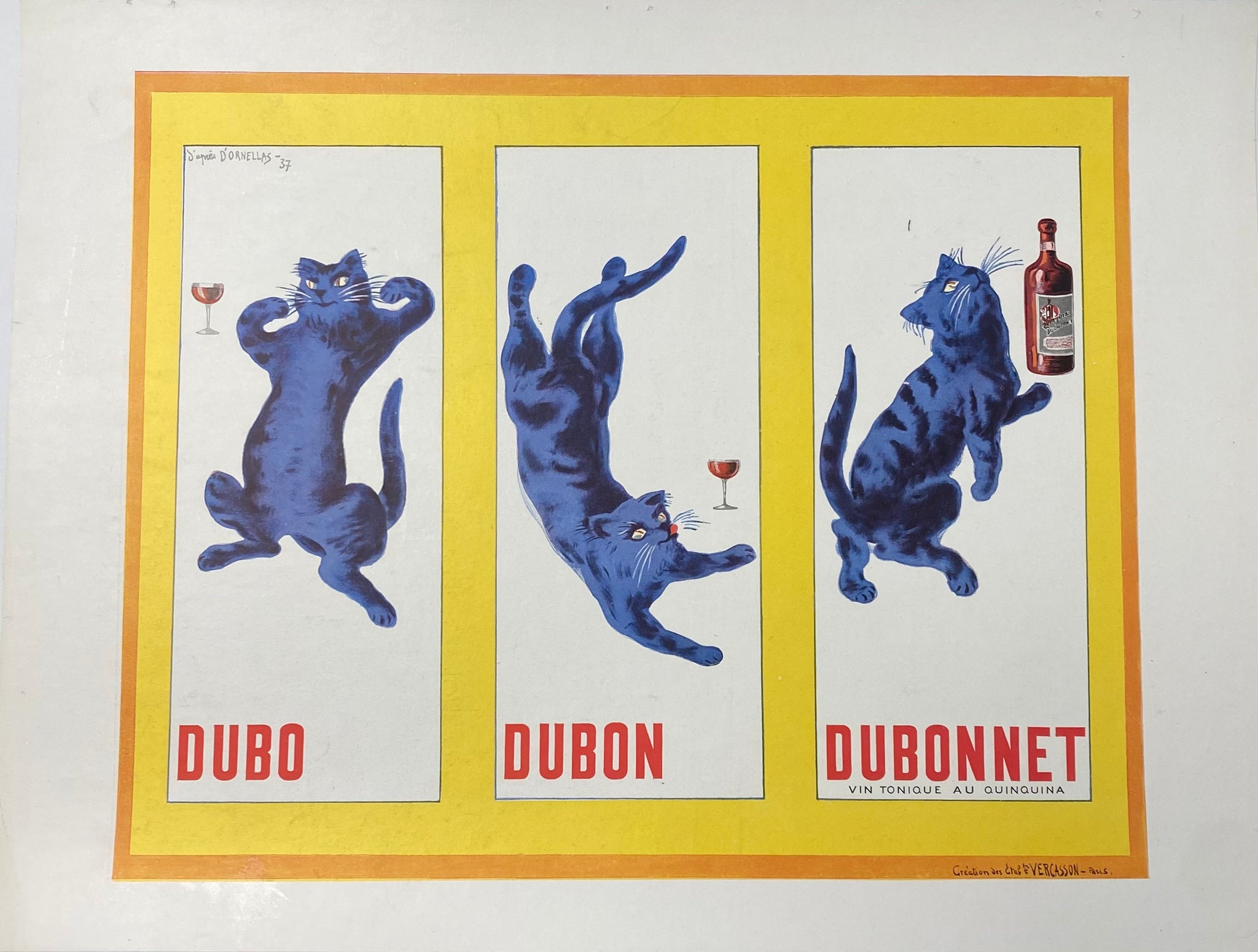 Affiche ancienne Dubo Dubon Dubonnet Chat D'après d'Ornellas, 1937