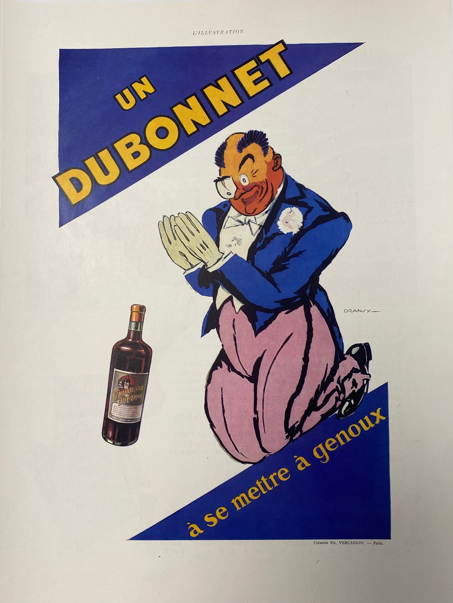 Affiche ancienne Dubonnet à se mettre à genoux D'après Dransy, 1931