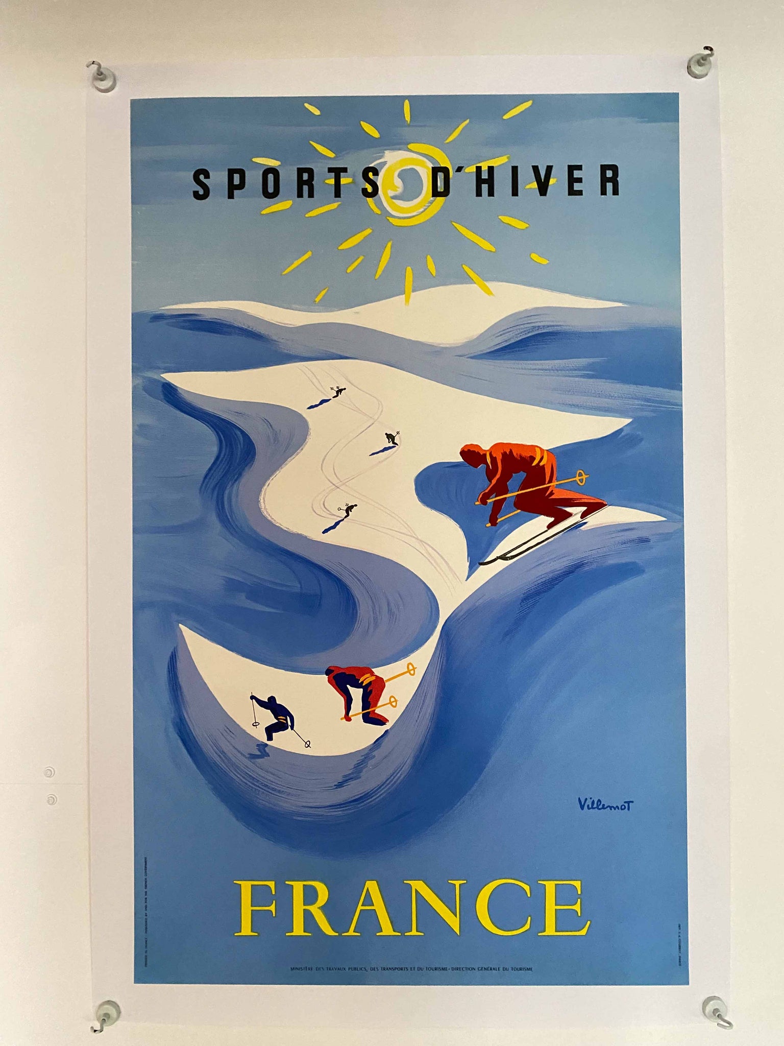Affiche Ancienne Originale France Sports d'Hiver Par Bernard Villemot, 1956