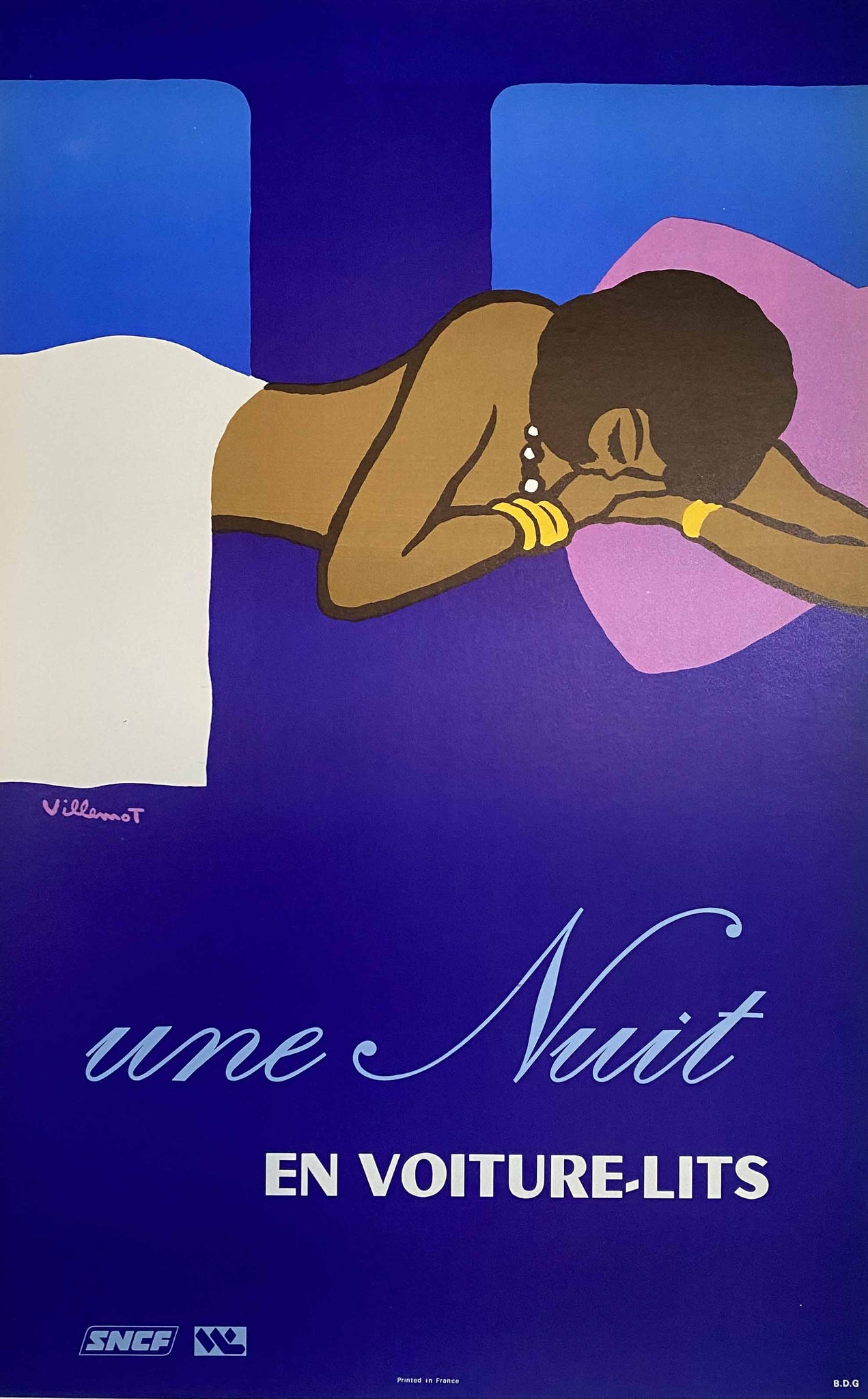 Affiche Ancienne  Une Nuit en Voiture-Lits - Bernard Villemot 1973