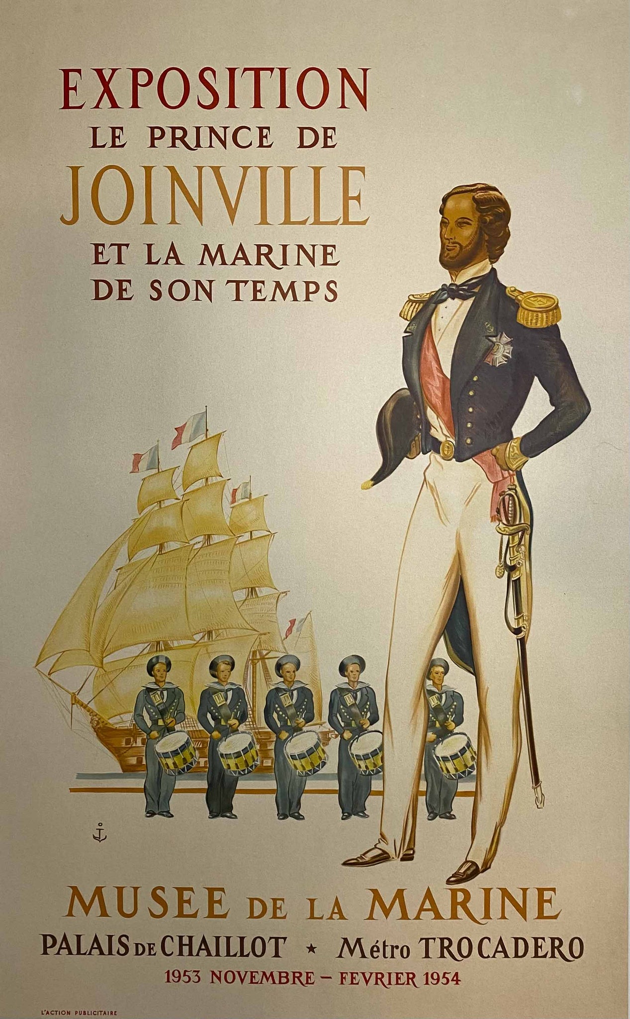 Affiche vintage Exposition le Prince de Joinville et la Marine de son Temps     1954
