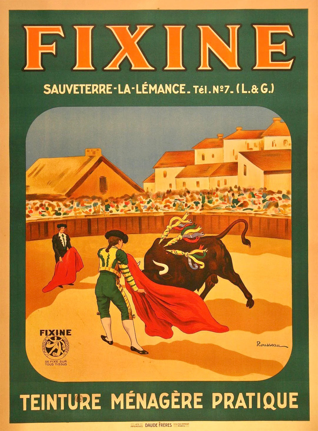 Affiche Originale Fixine Teinture Ménagère Pratique  par Rousseau, 1925