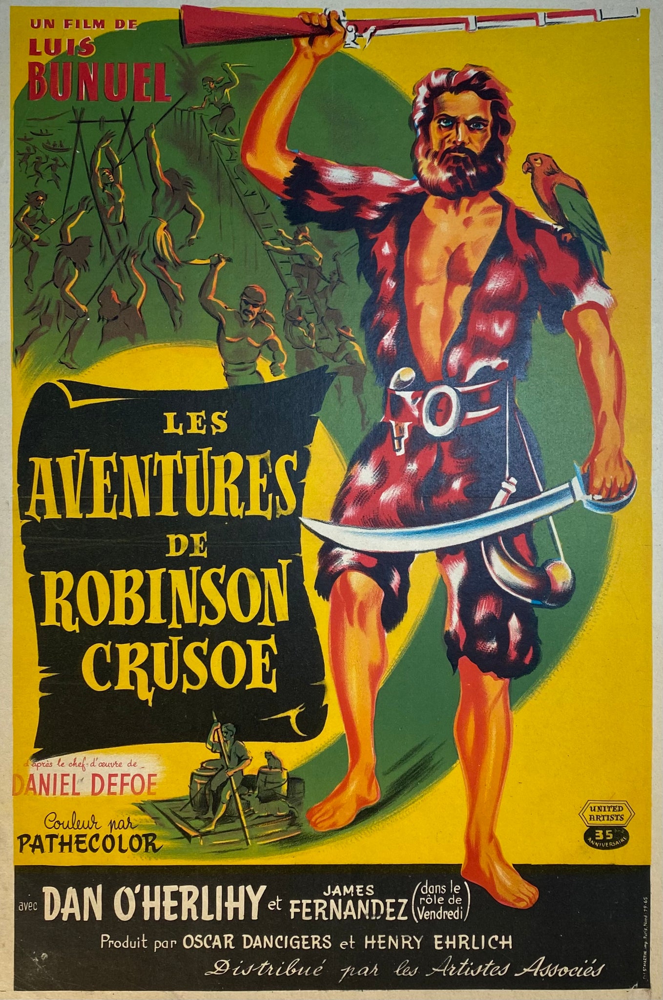 Affiche Ressortie Cinéma les aventures de Robinson Crusoé Film de Luís Buñuel 1954