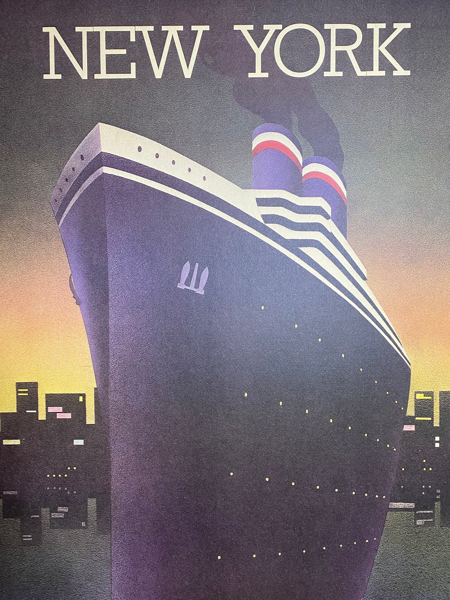 Affiche Originale Compagnie Maritime - New York London Rotterdam par Keith Tyrell, 1983