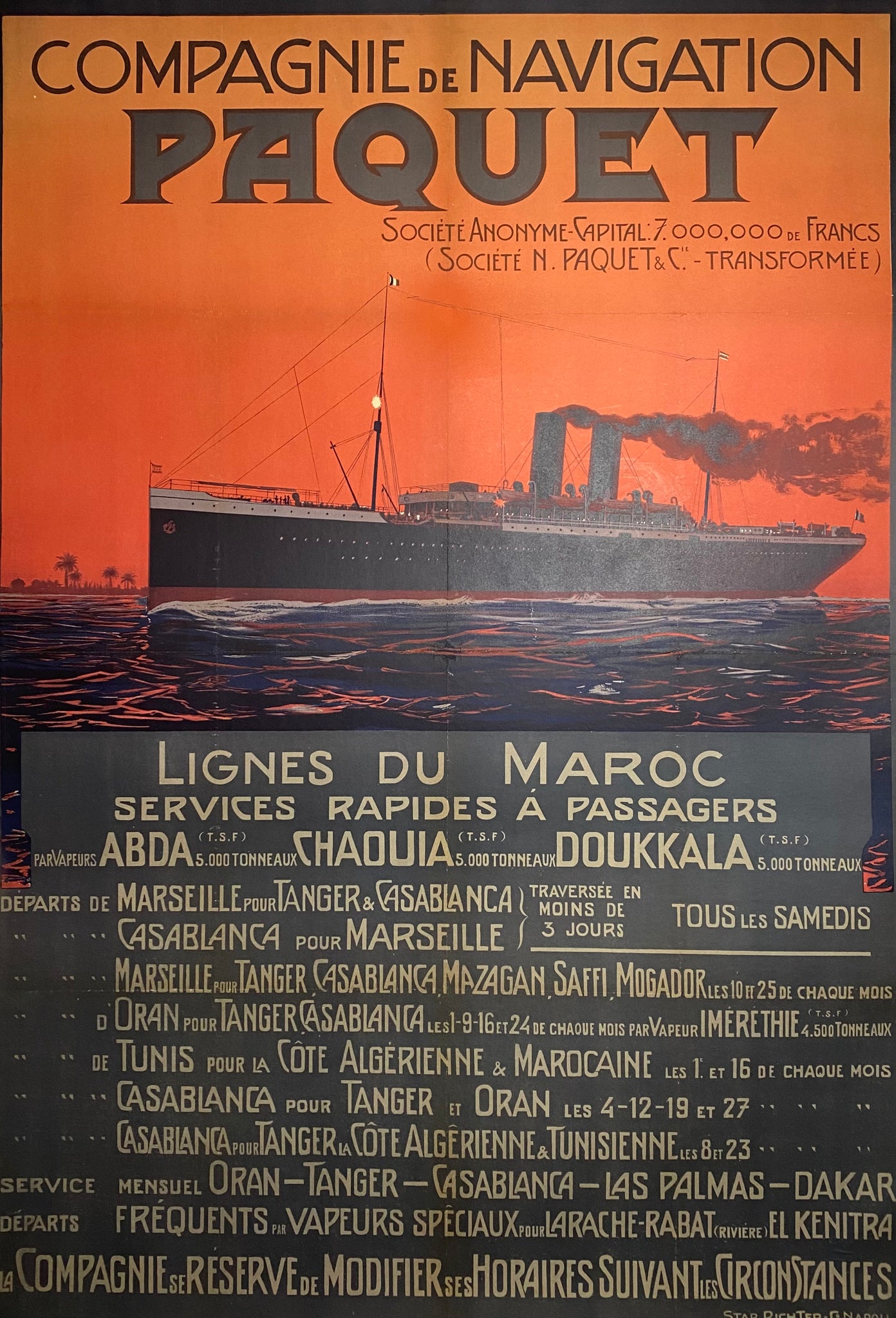 Affiche Originale Compagnie de Navigation Paquet - 1912