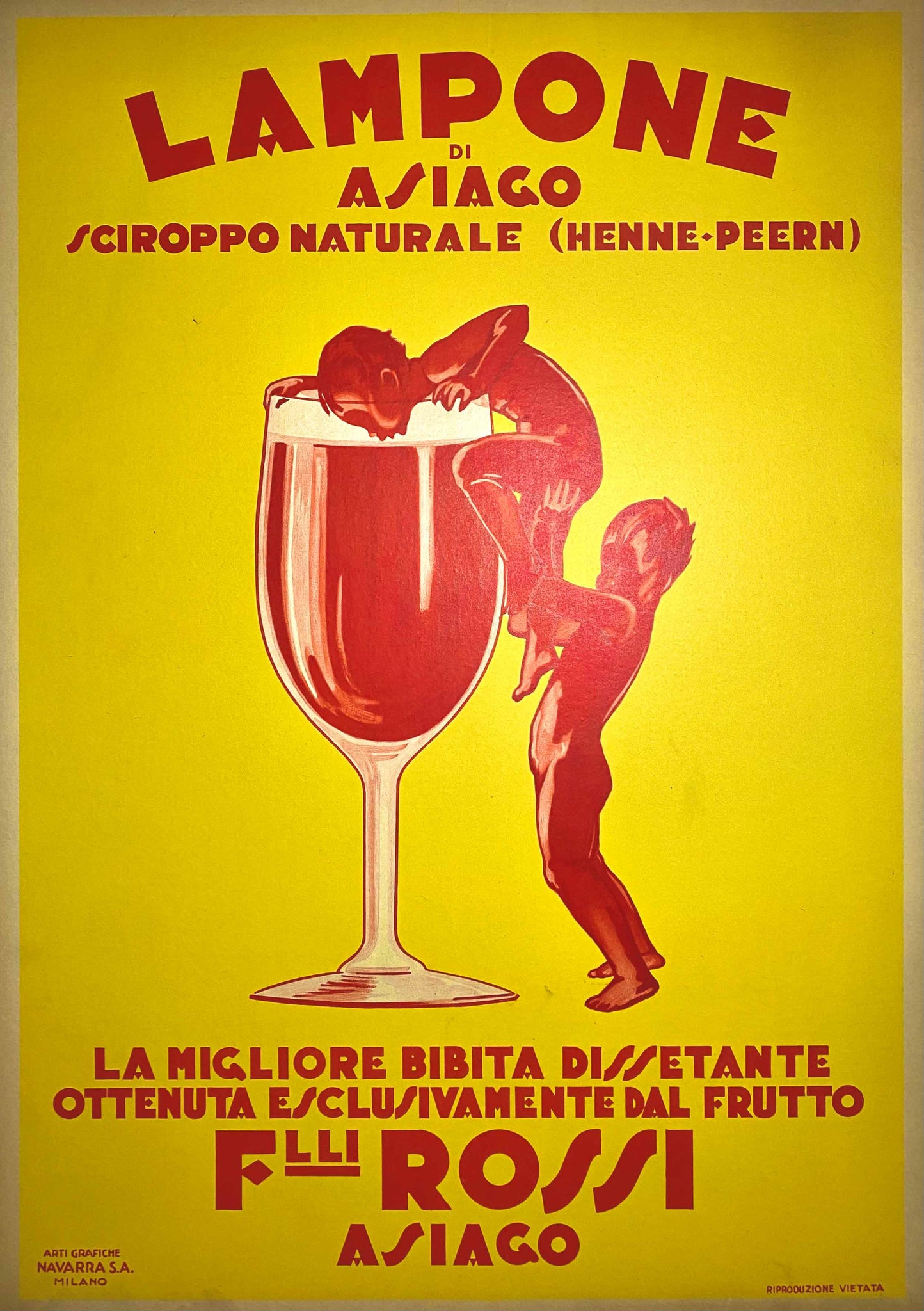 Affiche Publicitaire originale Lampone di Asiago 1930