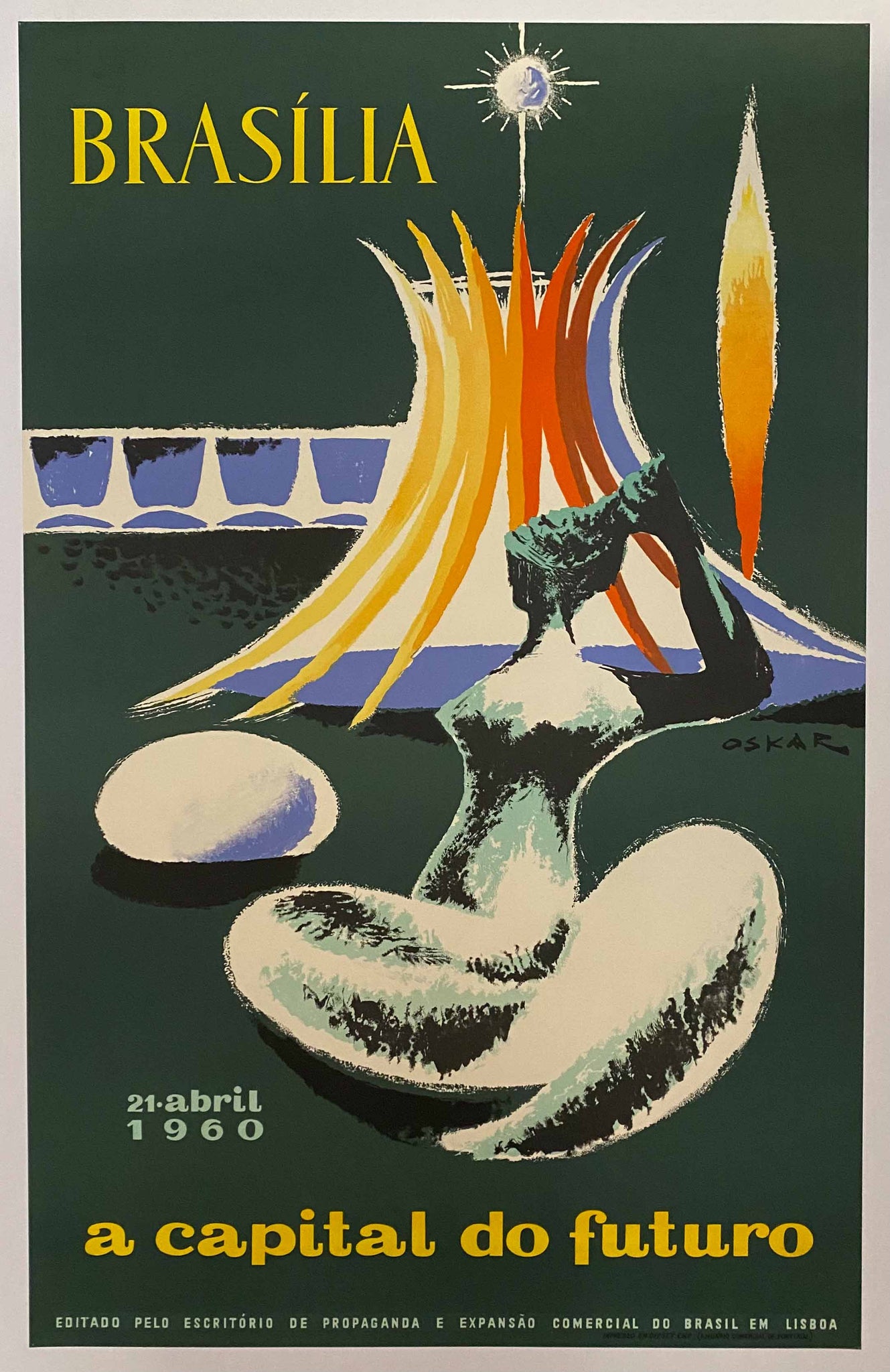 Affiche Originale Tourisme Brasília Capital du Future par Oskar, 1960