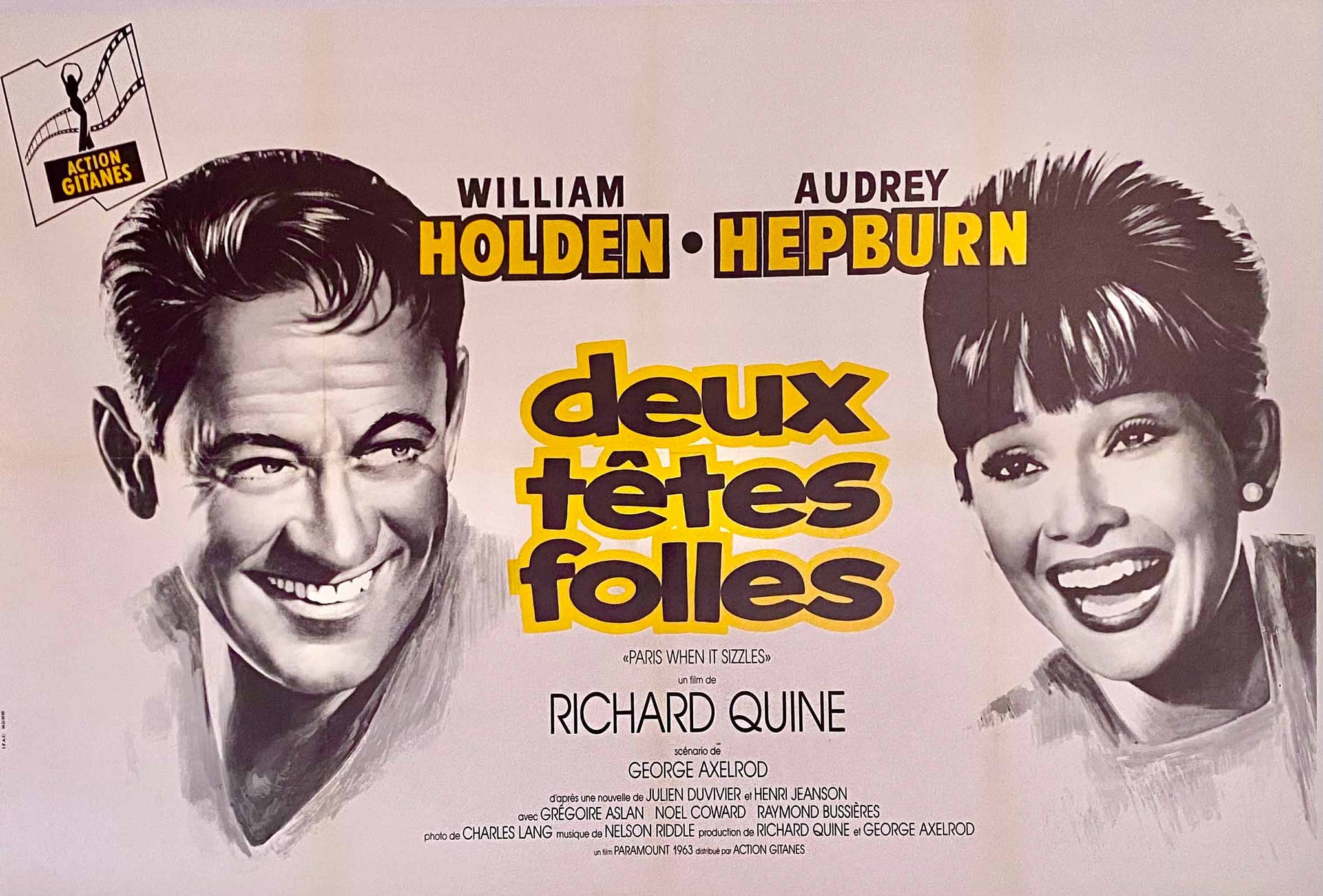 Affiche Ancienne Cinéma Deux Têtes Folles  Film de Richard Quine 1964