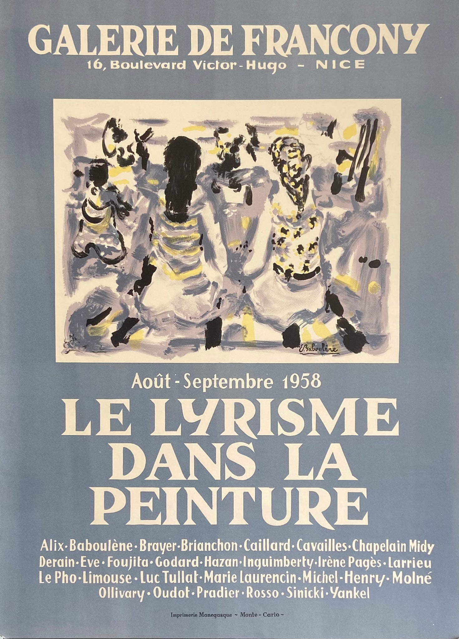 Affiche galerie de Francony    Par Baboulène, 1958