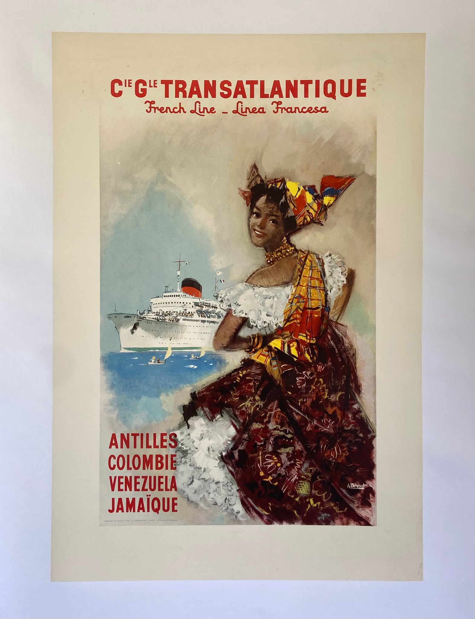 Affiche Compagnie Générale Transatlantique Antilles Colombie Venezuela Jamaique par A Brenet