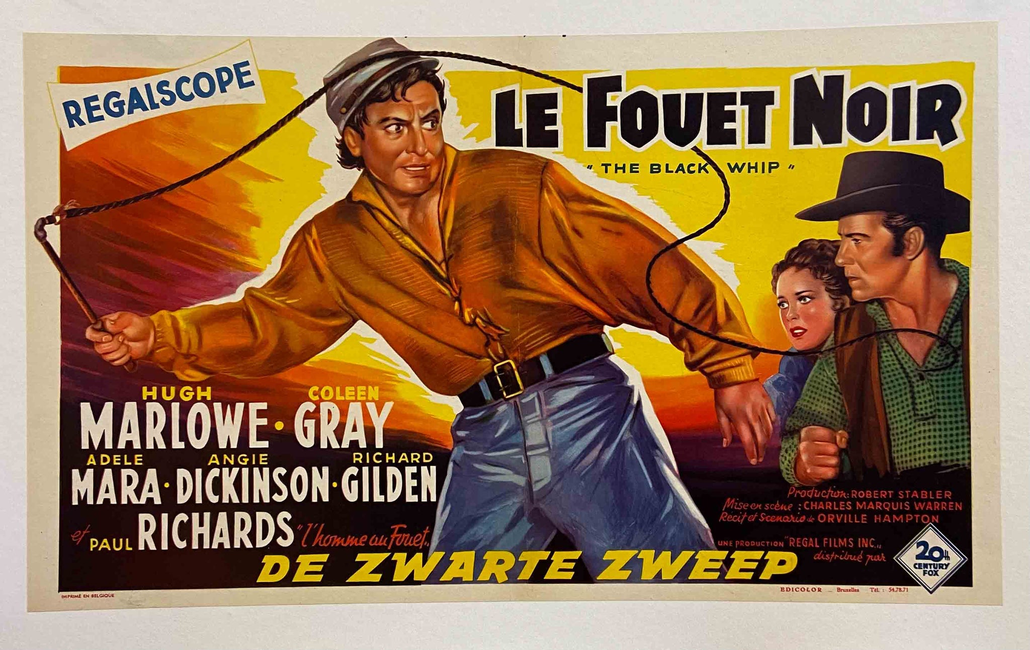 Affiche western (version Belge) Le Fouet Noir - Charles Marquis Warren 1956